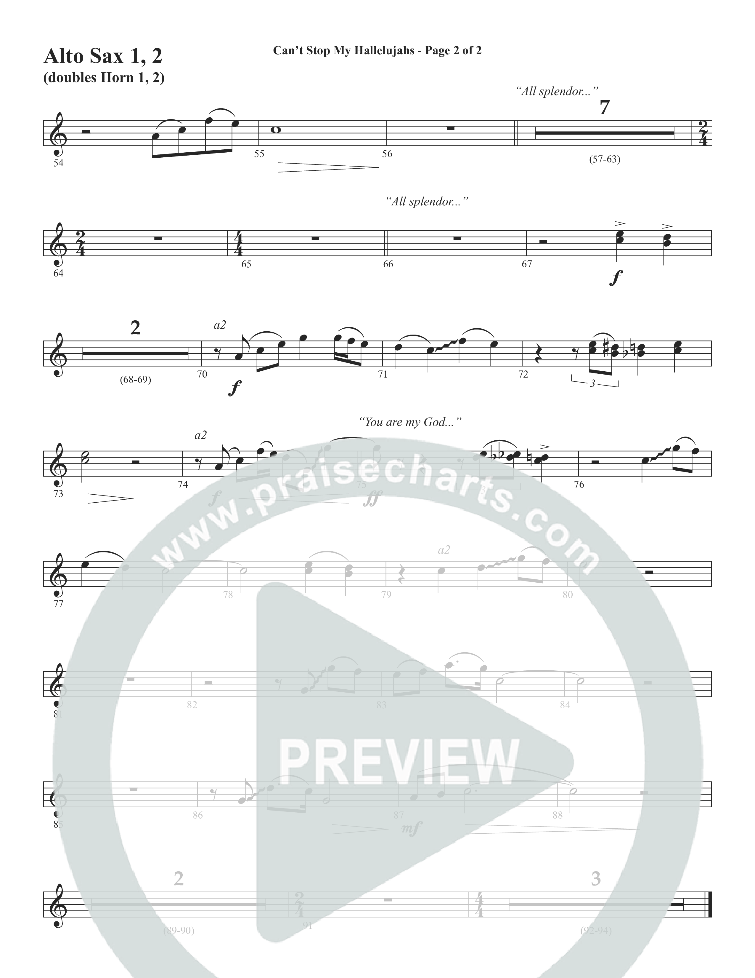 Can't Stop My Hallelujahs (Choral Anthem SATB) Alto Sax 1/2 (Word Music Choral / Arr. David Wise)