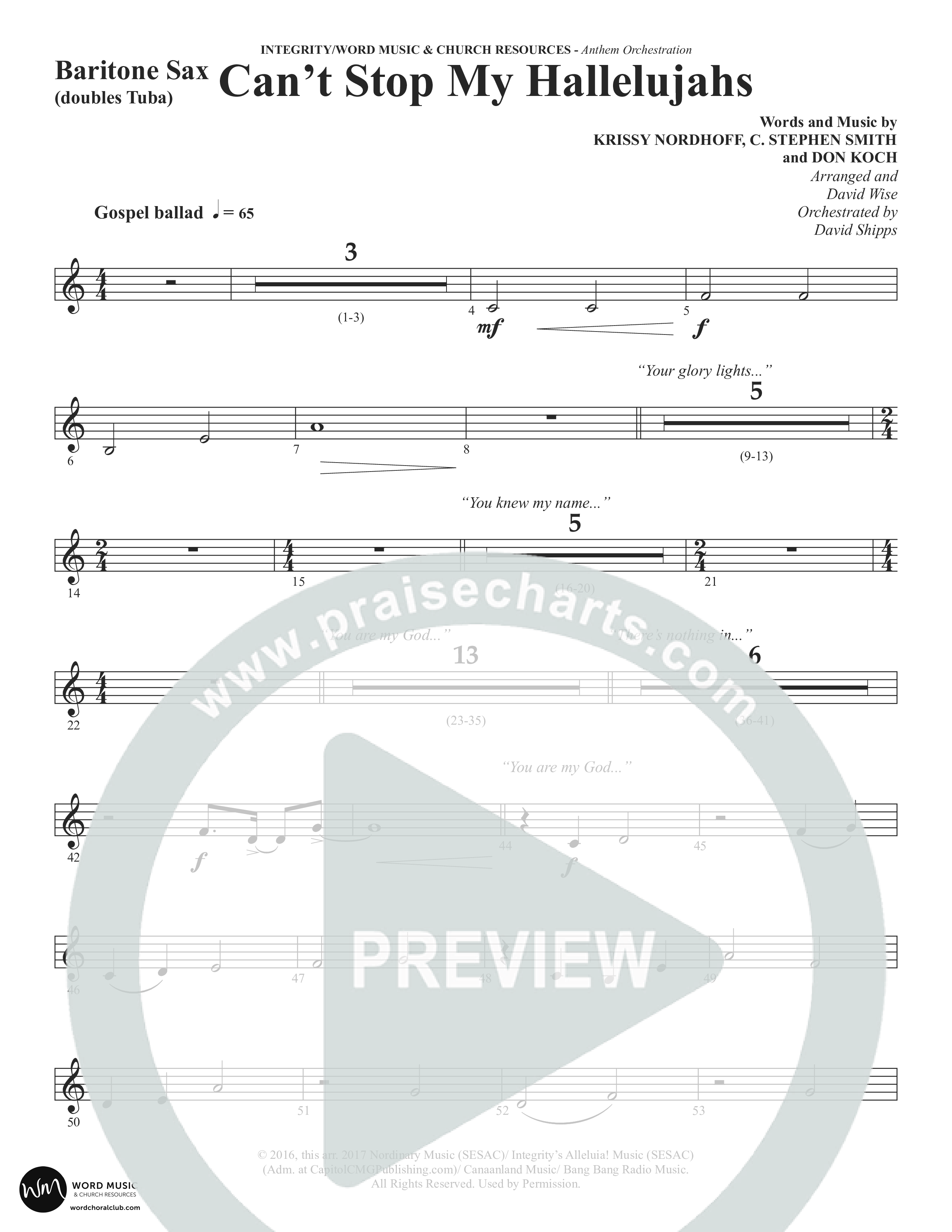 Can't Stop My Hallelujahs (Choral Anthem SATB) Bari Sax (Word Music Choral / Arr. David Wise)
