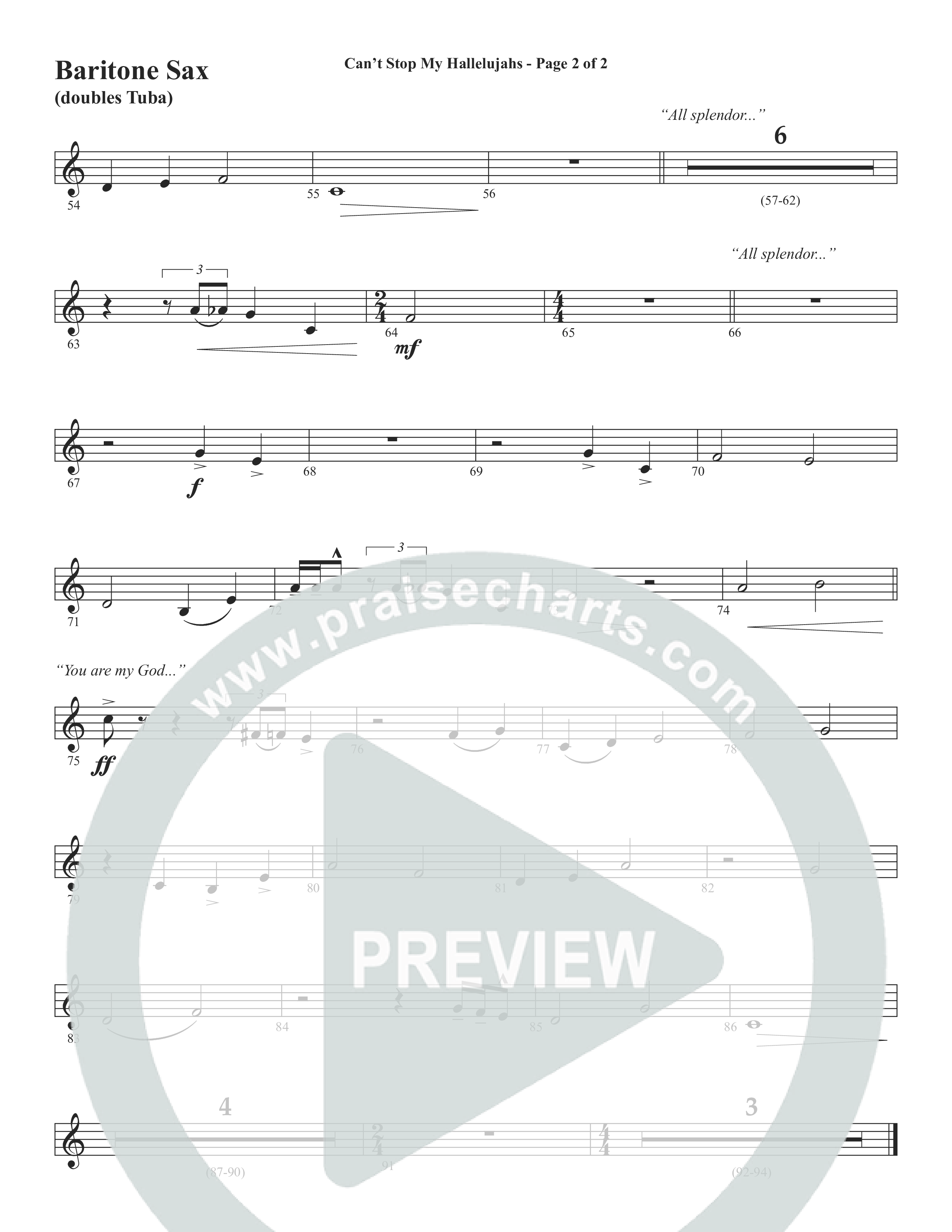 Can't Stop My Hallelujahs (Choral Anthem SATB) Bari Sax (Word Music Choral / Arr. David Wise)