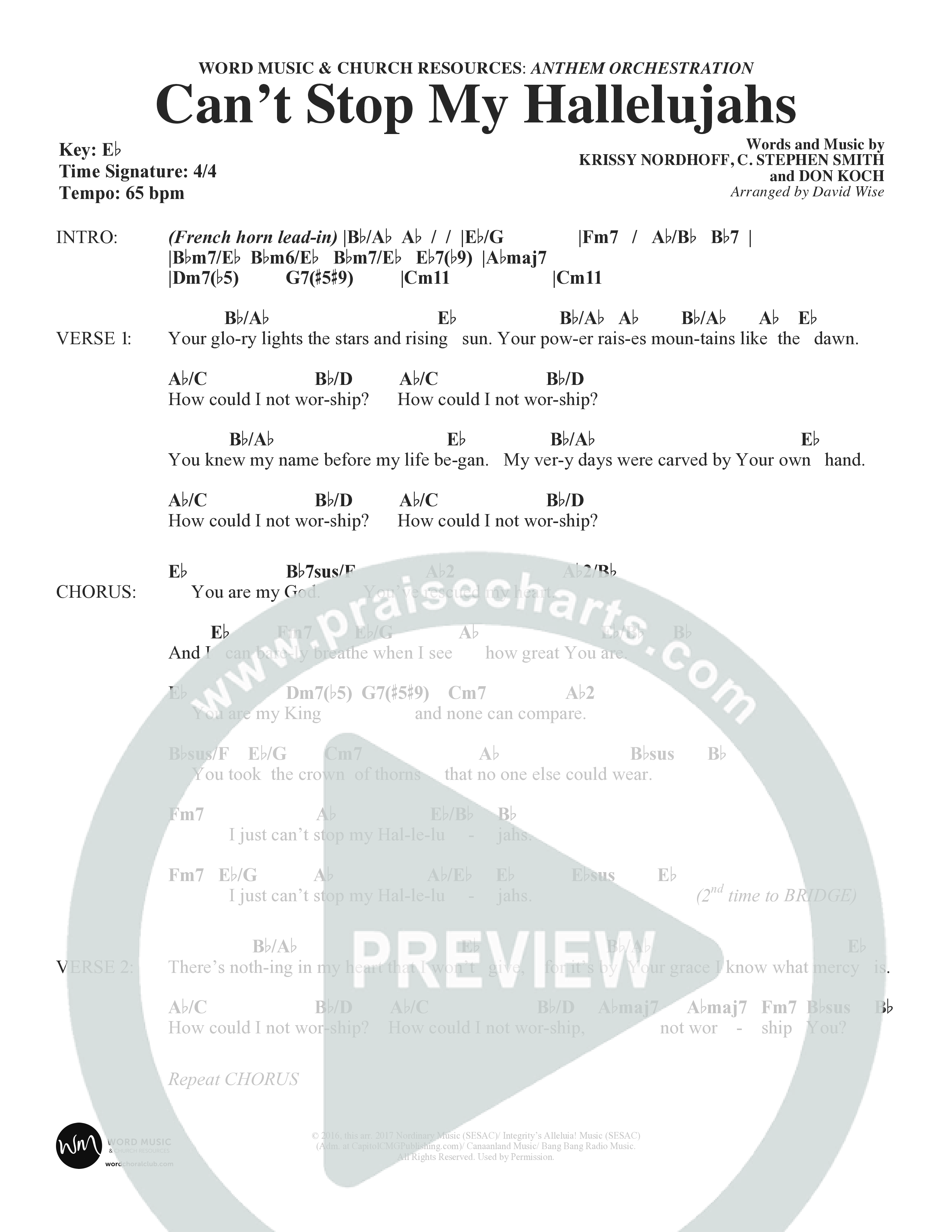 Can't Stop My Hallelujahs (Choral Anthem SATB) Chord Chart (Word Music Choral / Arr. David Wise)