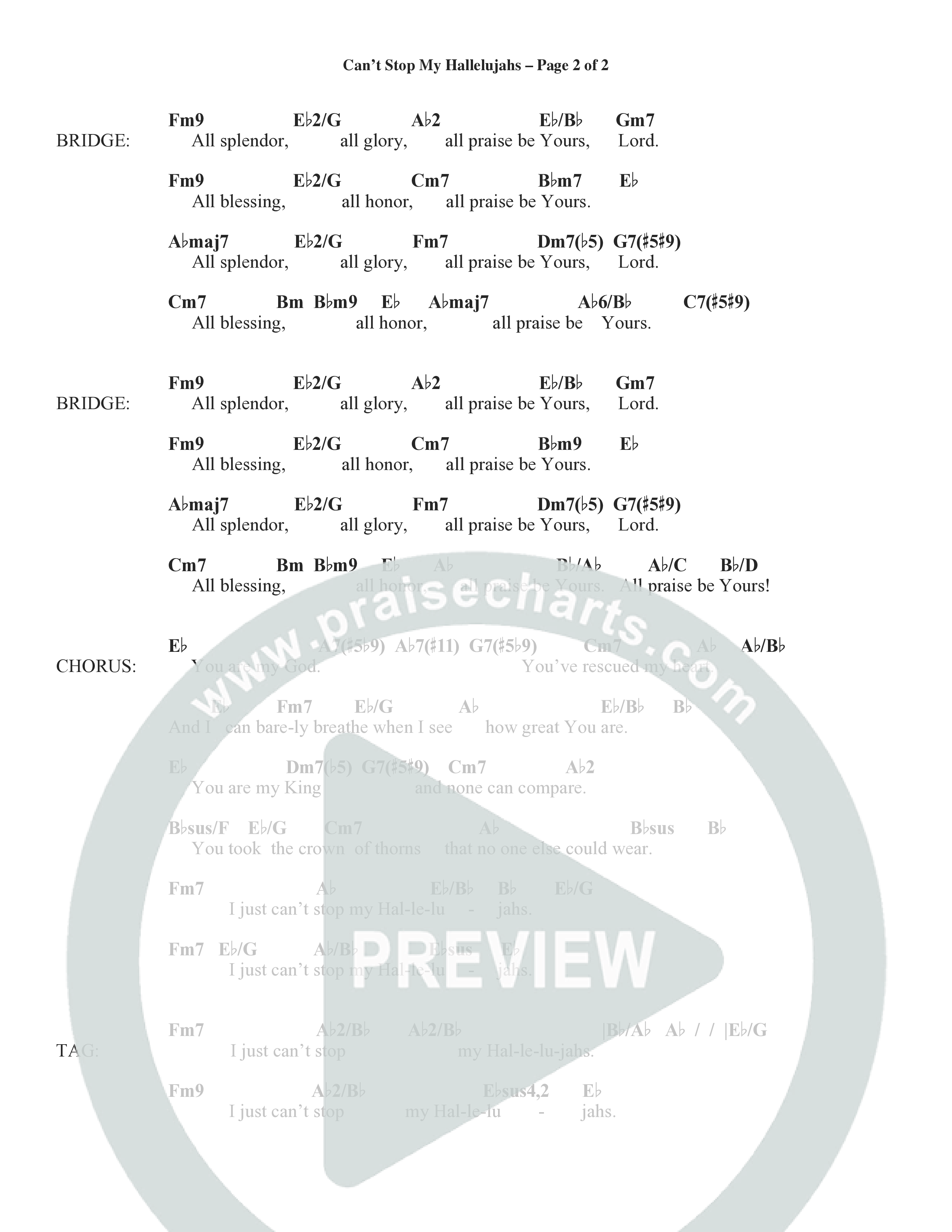 Can't Stop My Hallelujahs (Choral Anthem SATB) Chord Chart (Word Music Choral / Arr. David Wise)