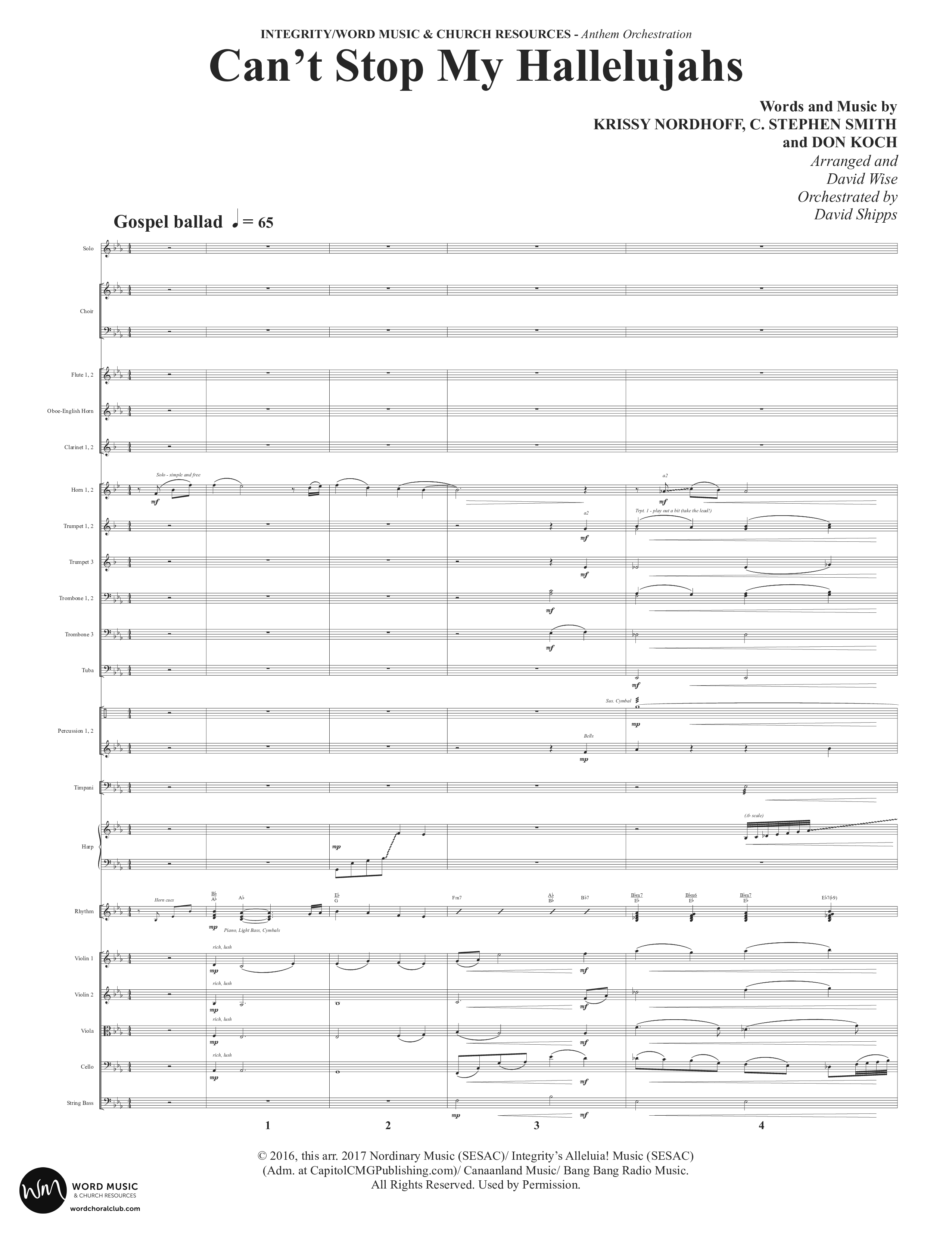 Can't Stop My Hallelujahs (Choral Anthem SATB) Orchestration (Word Music Choral / Arr. David Wise)