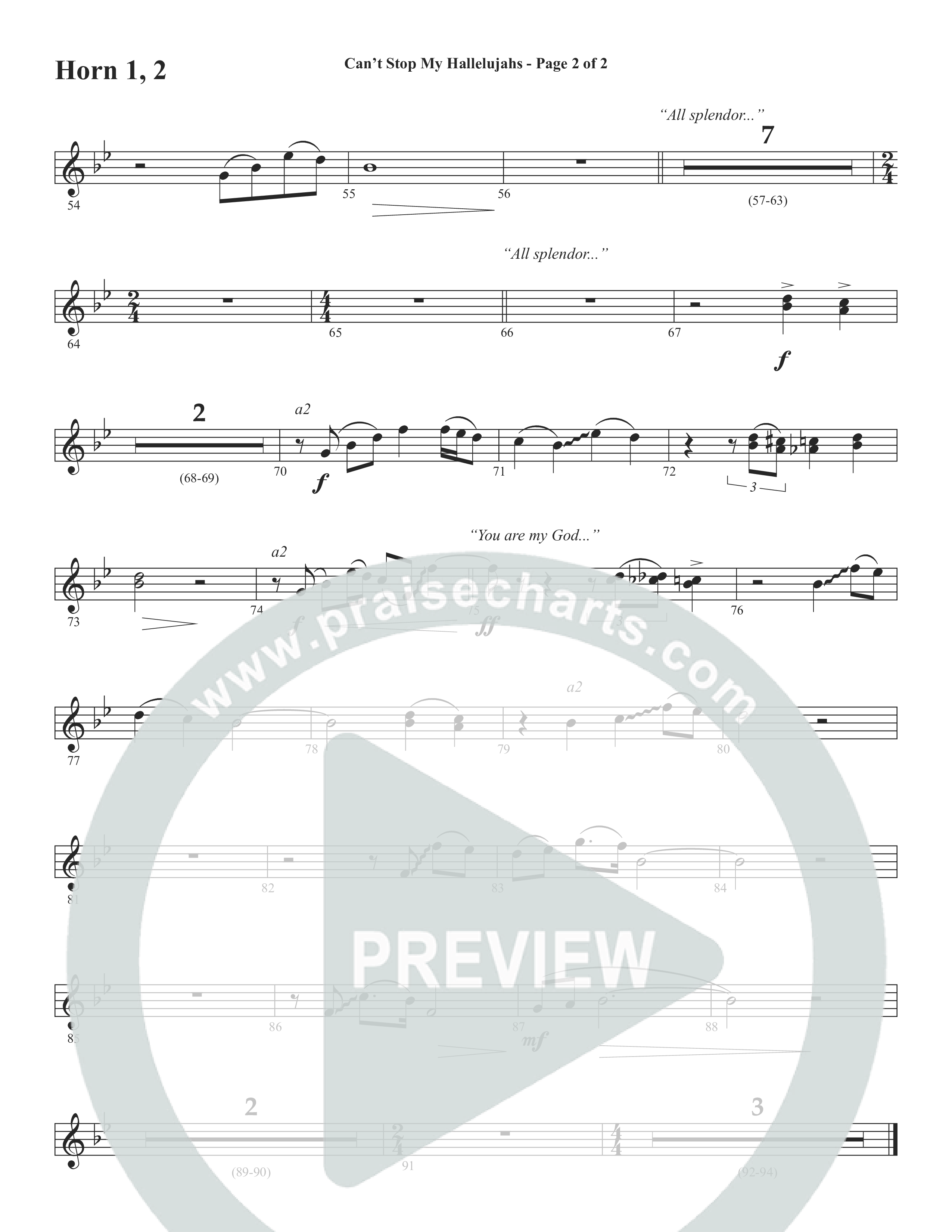 Can't Stop My Hallelujahs (Choral Anthem SATB) French Horn 1/2 (Word Music Choral / Arr. David Wise)