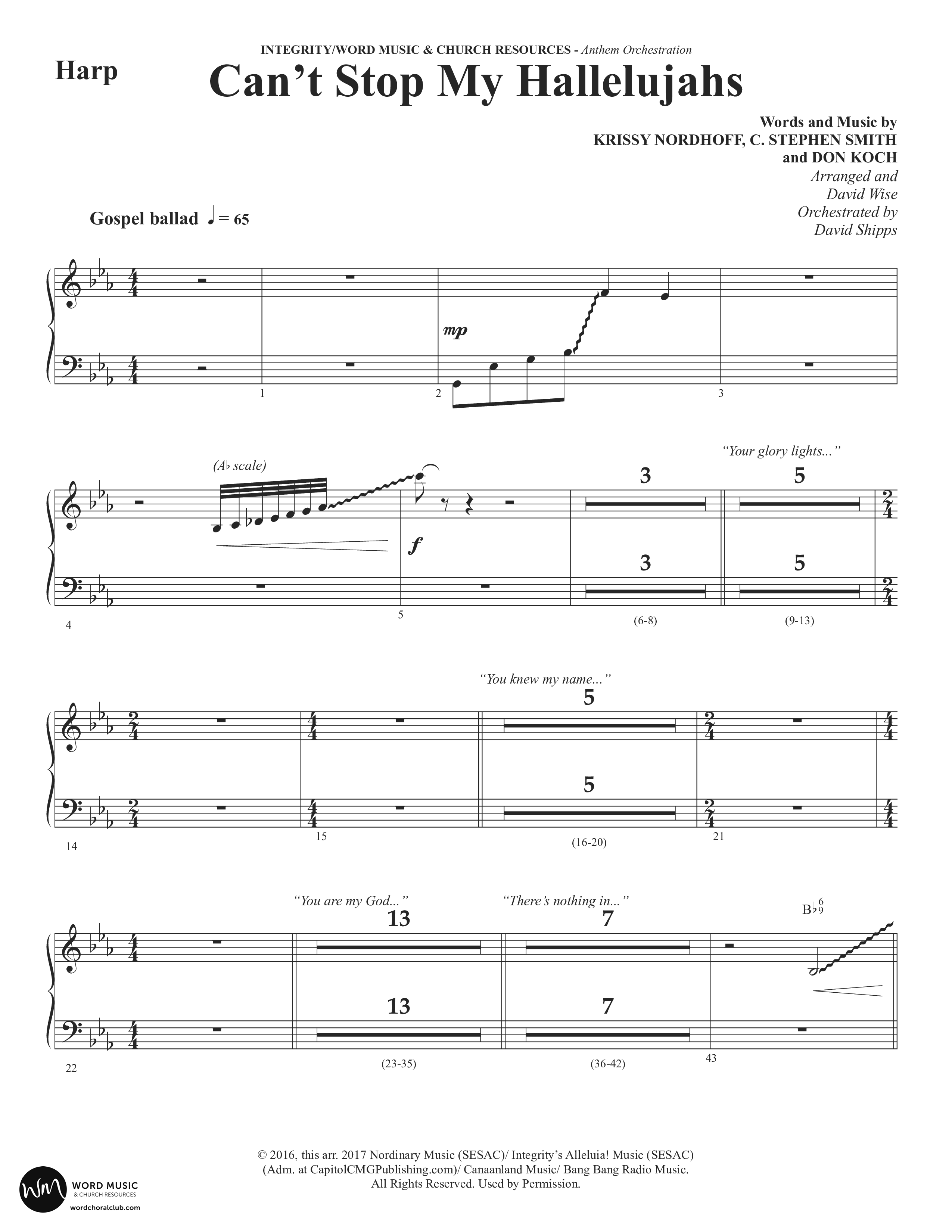 Can't Stop My Hallelujahs (Choral Anthem SATB) Harp (Word Music Choral / Arr. David Wise)