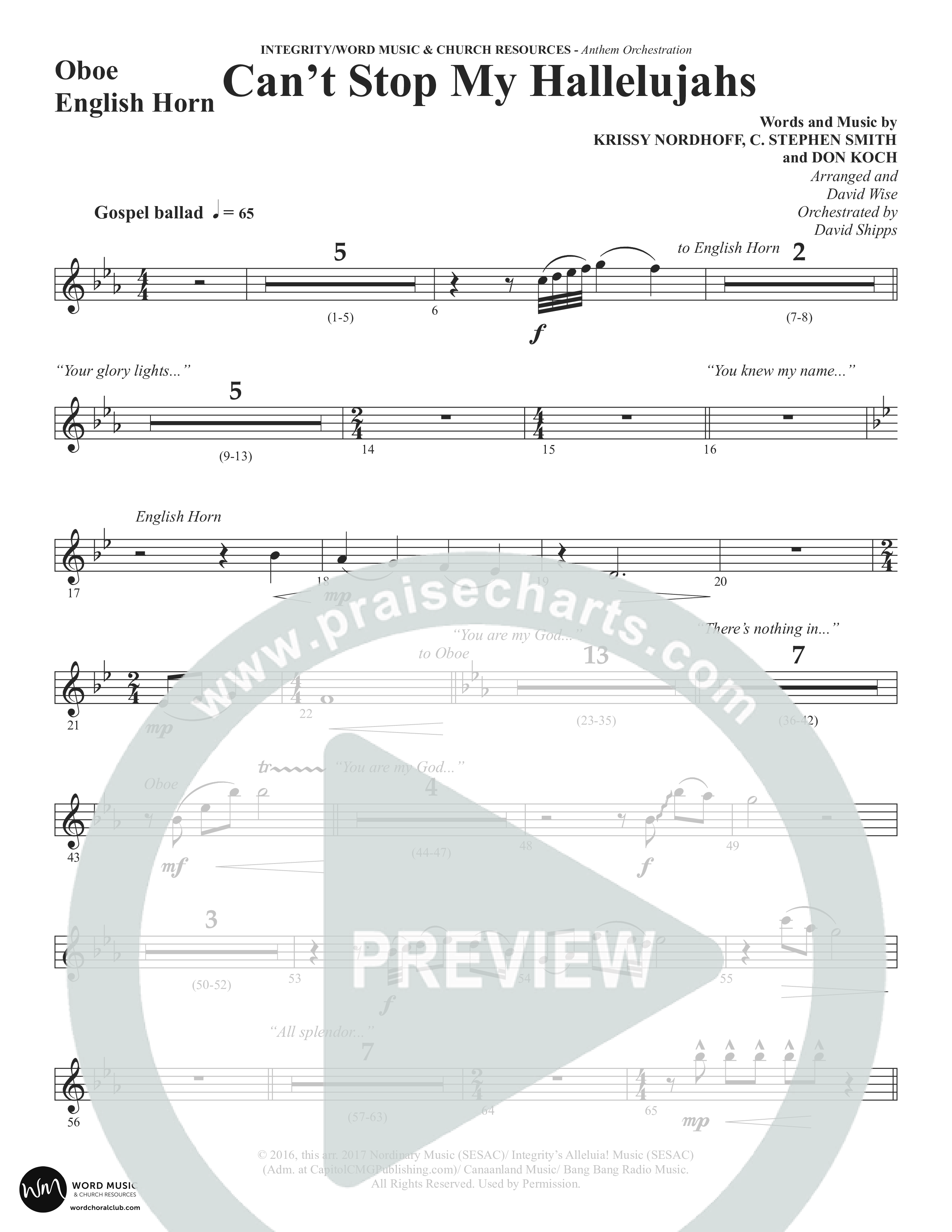 Can't Stop My Hallelujahs (Choral Anthem SATB) Oboe (Word Music Choral / Arr. David Wise)