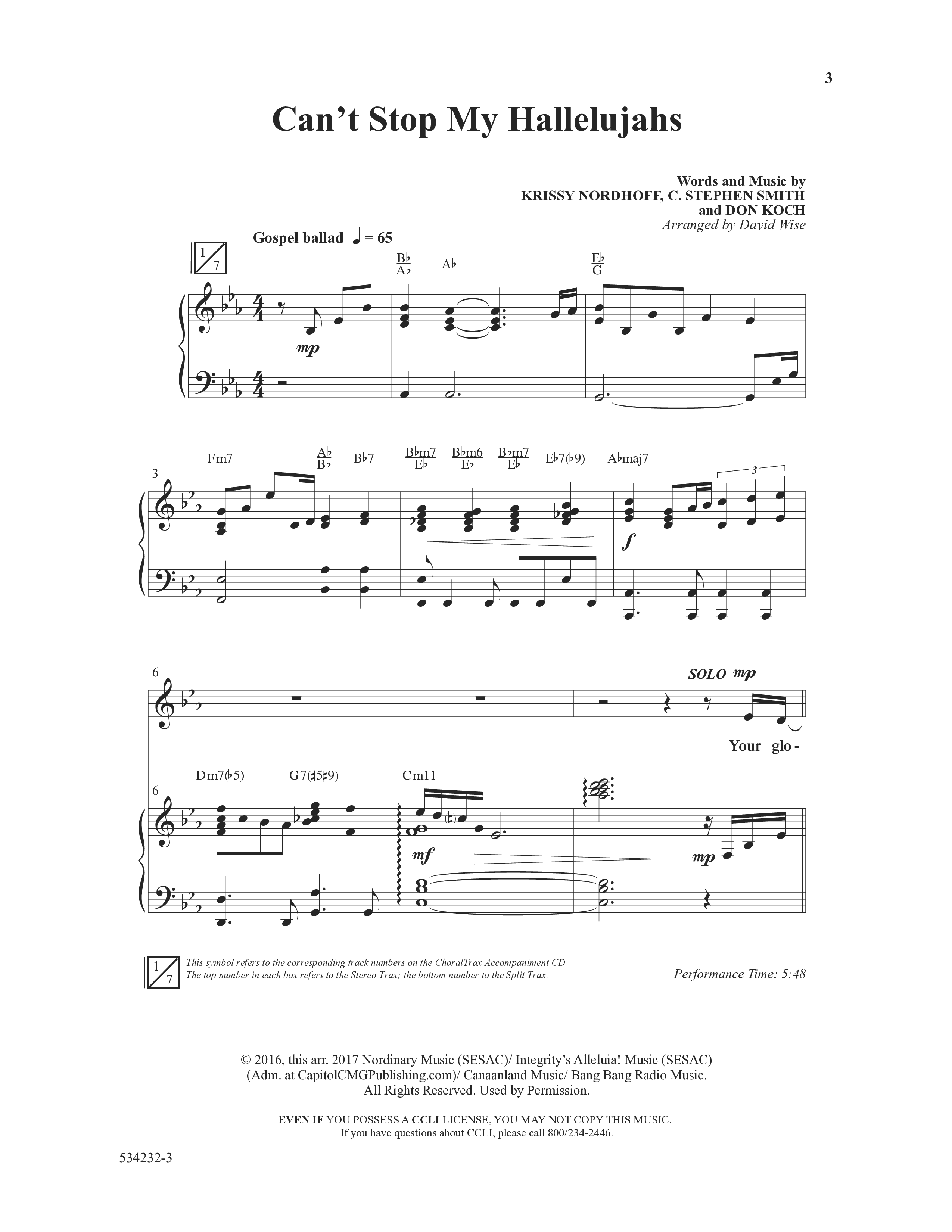 Can't Stop My Hallelujahs (Choral Anthem SATB) Anthem (SATB/Piano) (Word Music Choral / Arr. David Wise)