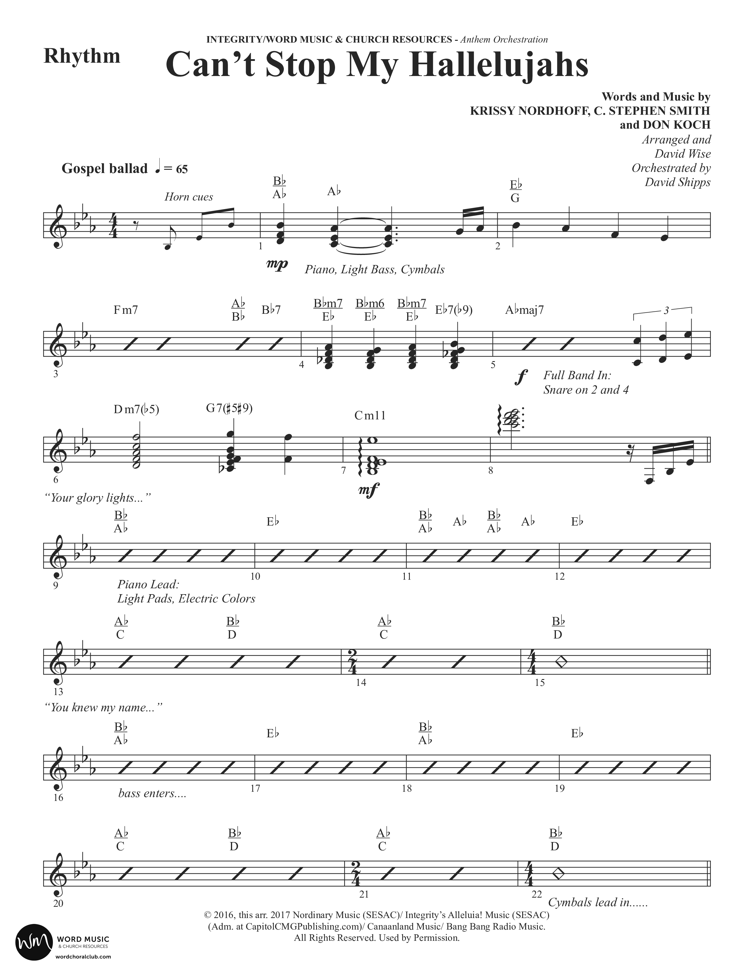 Can't Stop My Hallelujahs (Choral Anthem SATB) Rhythm Chart (Word Music Choral / Arr. David Wise)