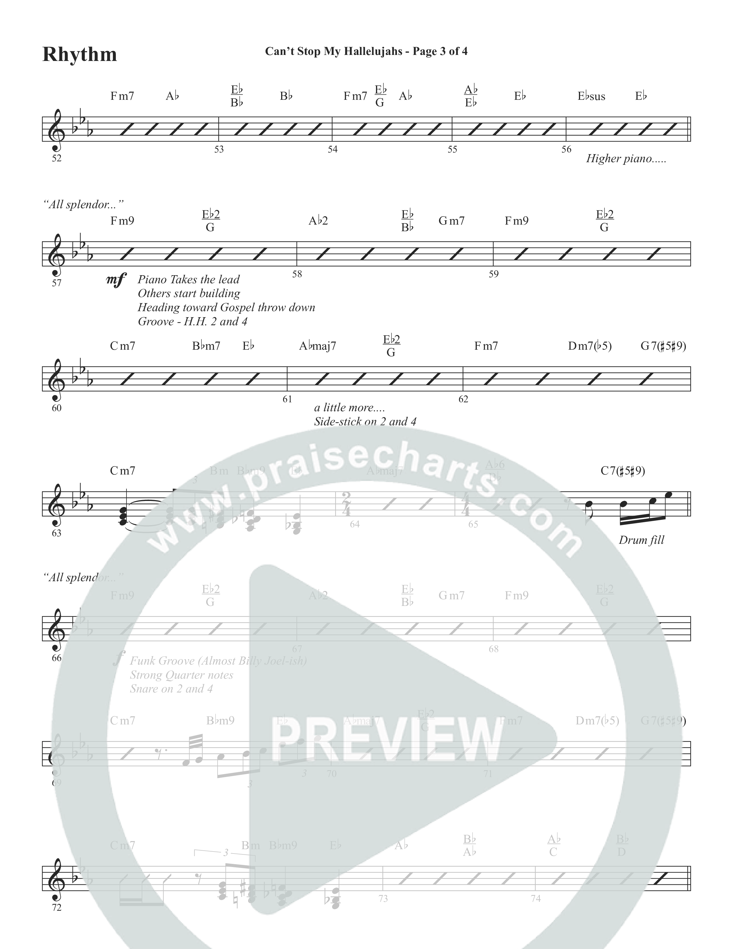Can't Stop My Hallelujahs (Choral Anthem SATB) Rhythm Chart (Word Music Choral / Arr. David Wise)