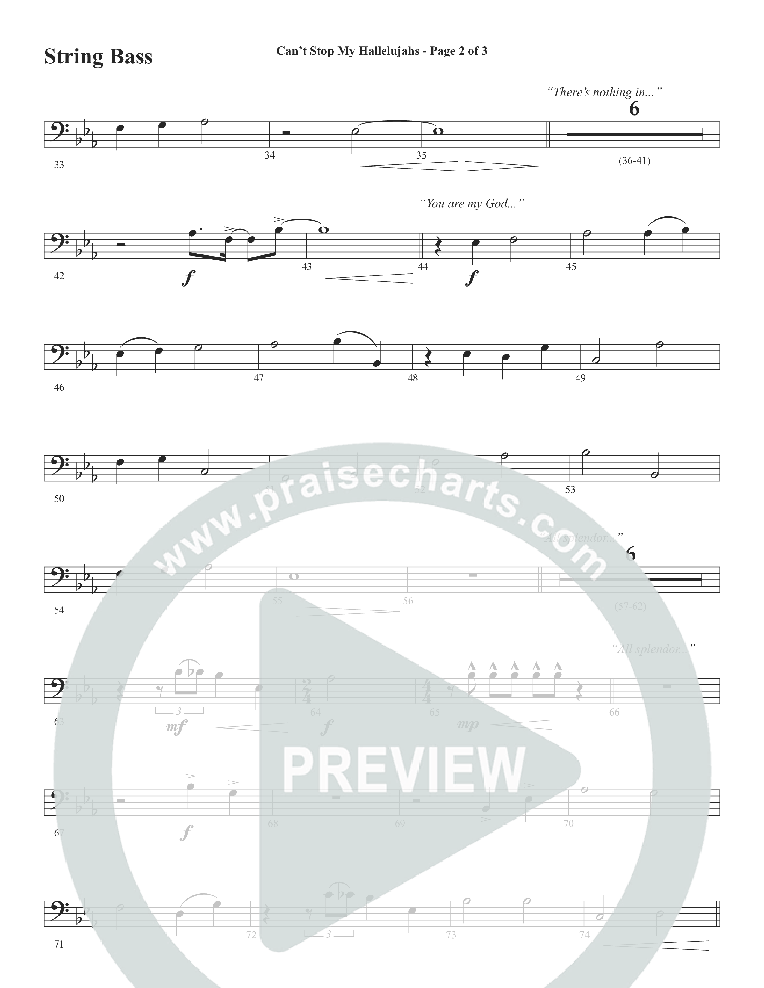 Can't Stop My Hallelujahs (Choral Anthem SATB) String Bass (Word Music Choral / Arr. David Wise)