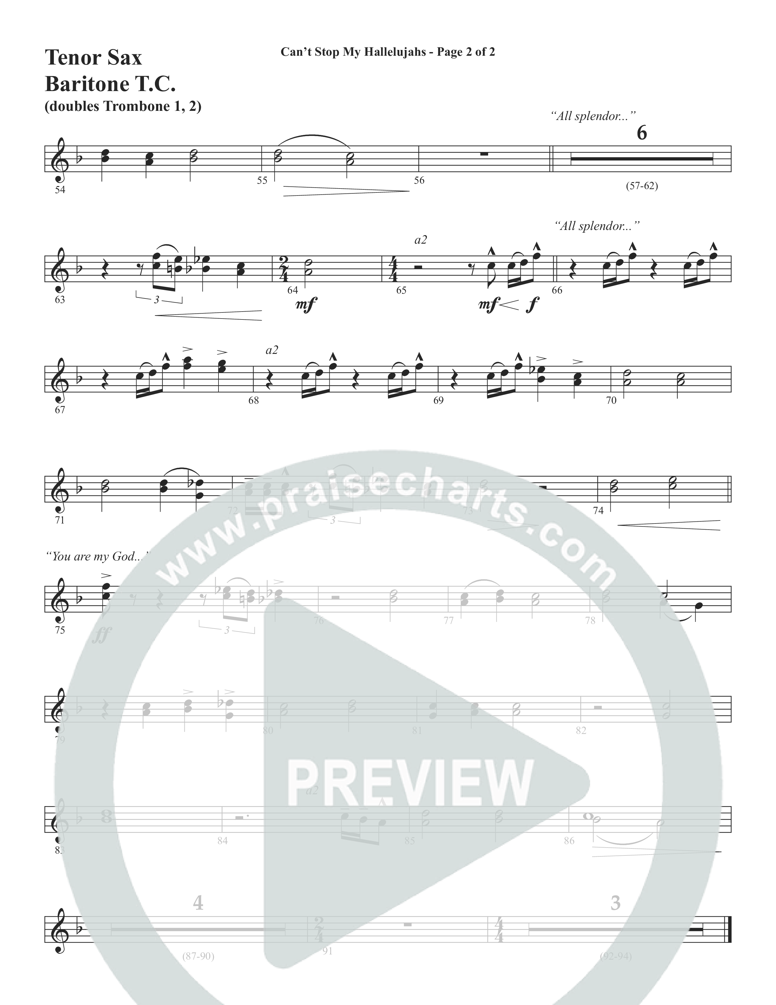 Can't Stop My Hallelujahs (Choral Anthem SATB) Tenor Sax/Baritone T.C. (Word Music Choral / Arr. David Wise)
