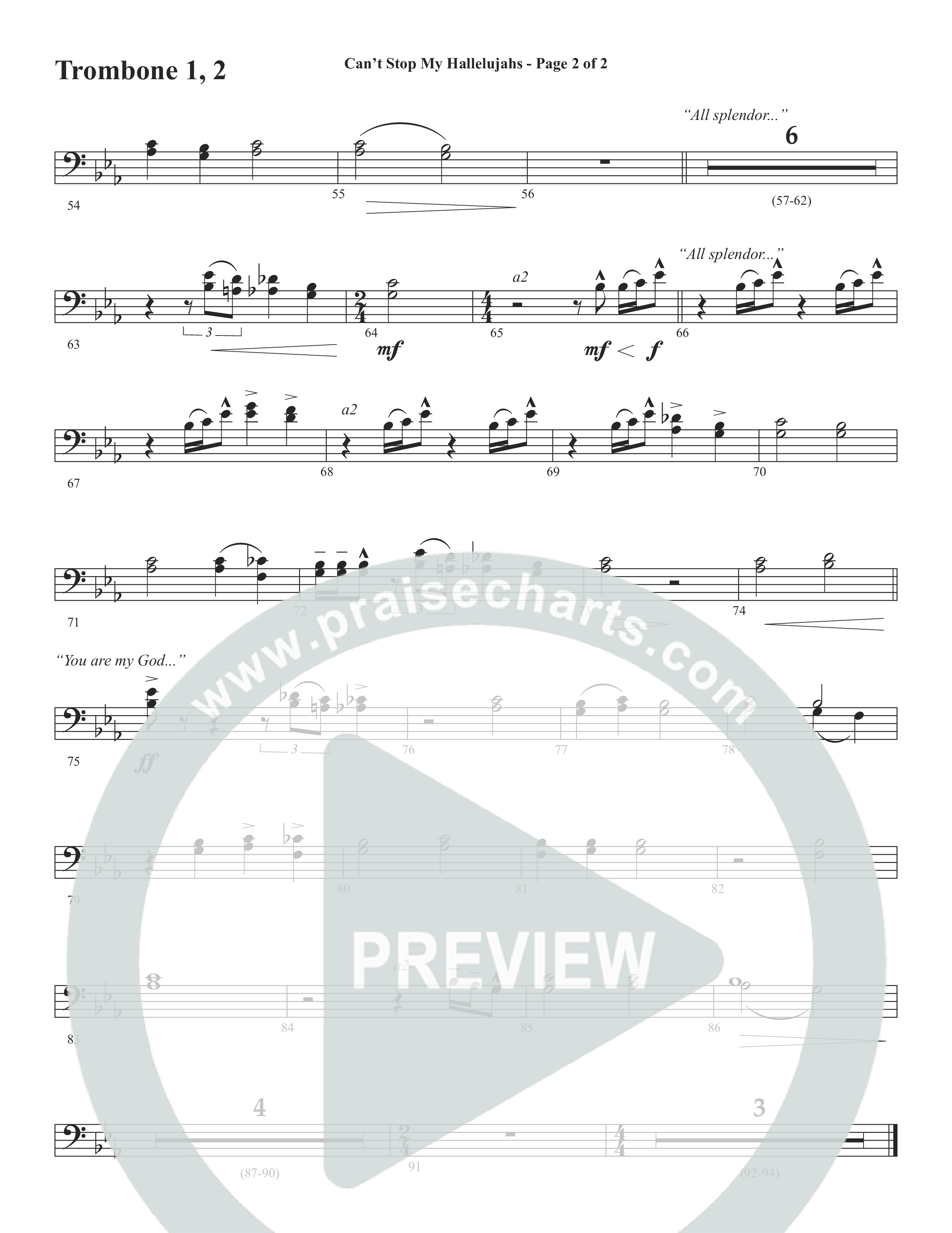 Can't Stop My Hallelujahs (Choral Anthem SATB) Trombone 1/2 (Word Music Choral / Arr. David Wise)