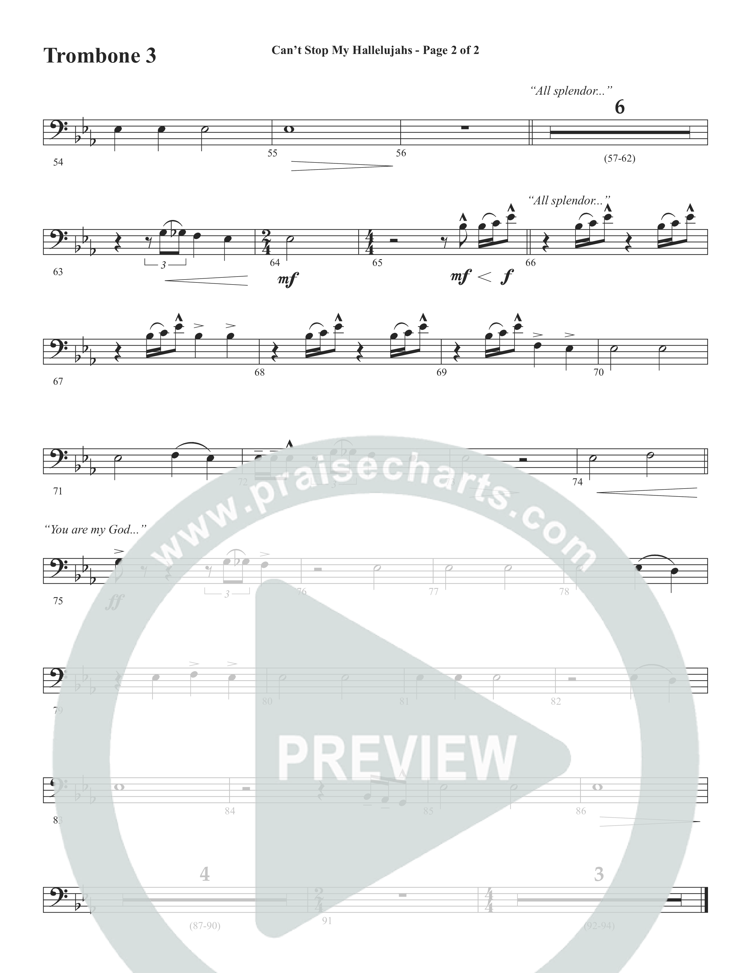 Can't Stop My Hallelujahs (Choral Anthem SATB) Trombone 3 (Word Music Choral / Arr. David Wise)