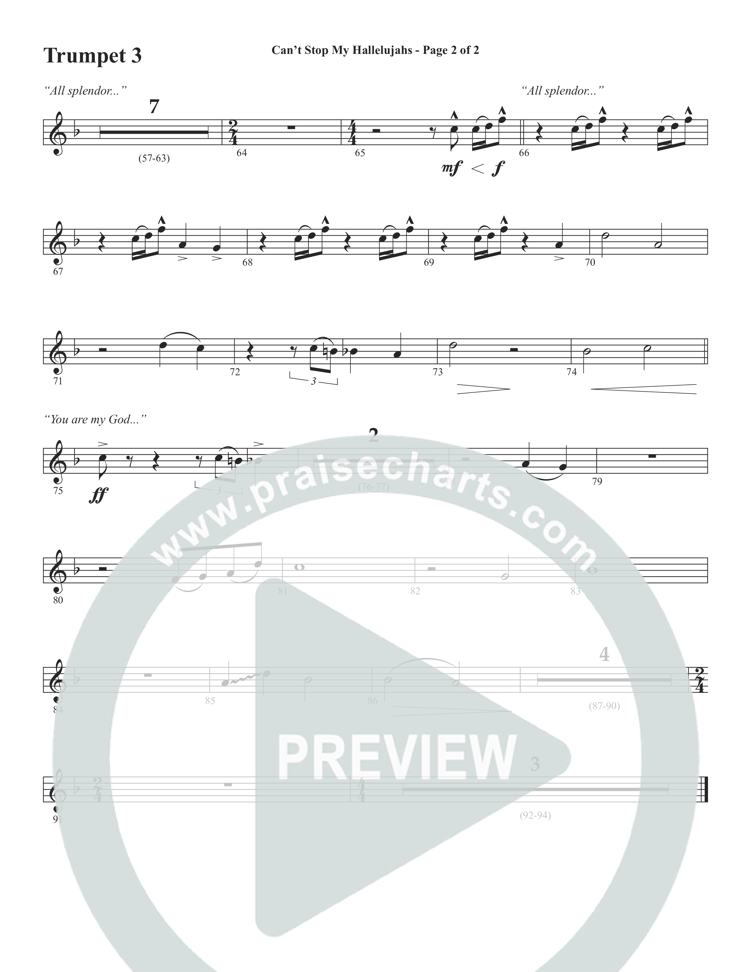 Can't Stop My Hallelujahs (Choral Anthem SATB) Trumpet 3 (Word Music Choral / Arr. David Wise)