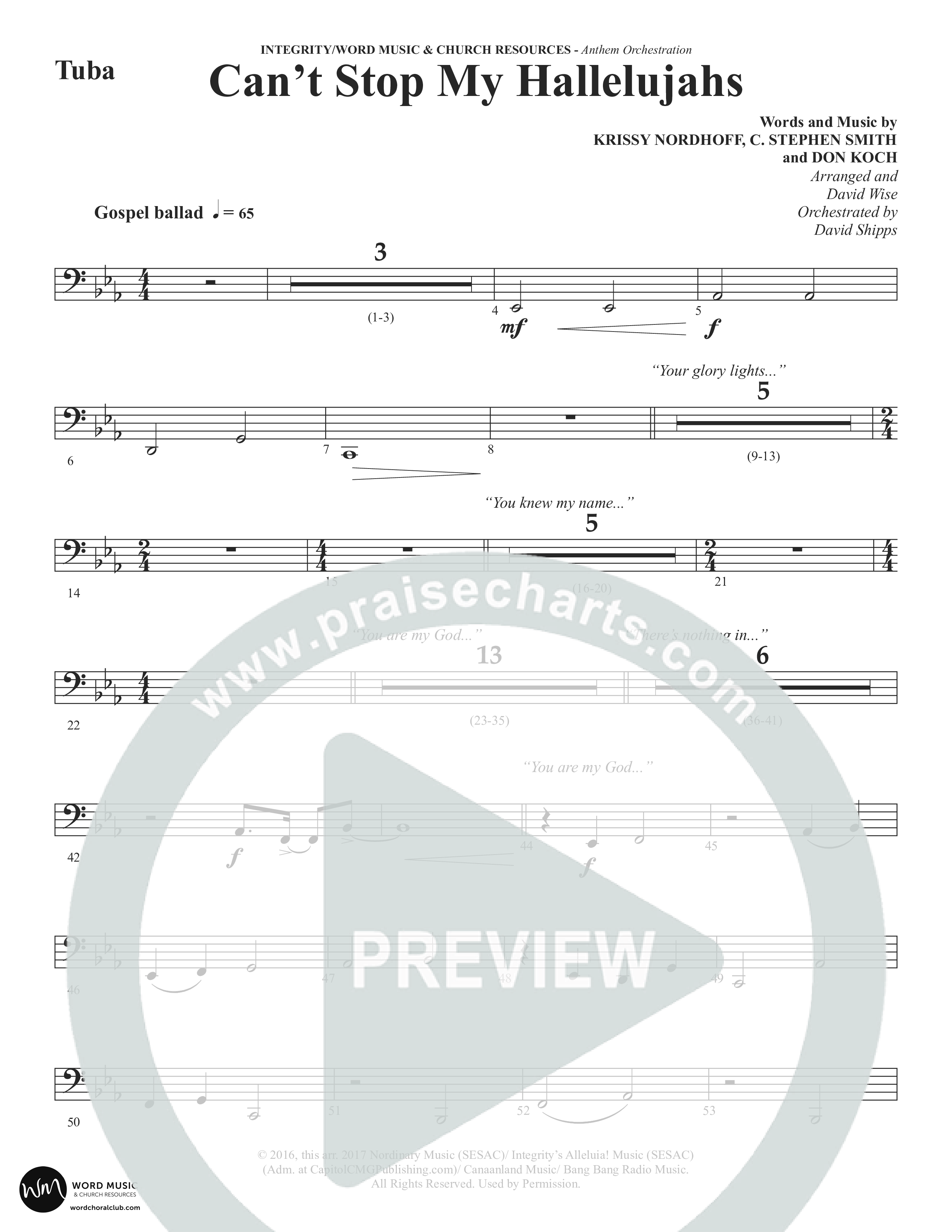 Can't Stop My Hallelujahs (Choral Anthem SATB) Tuba (Word Music Choral / Arr. David Wise)