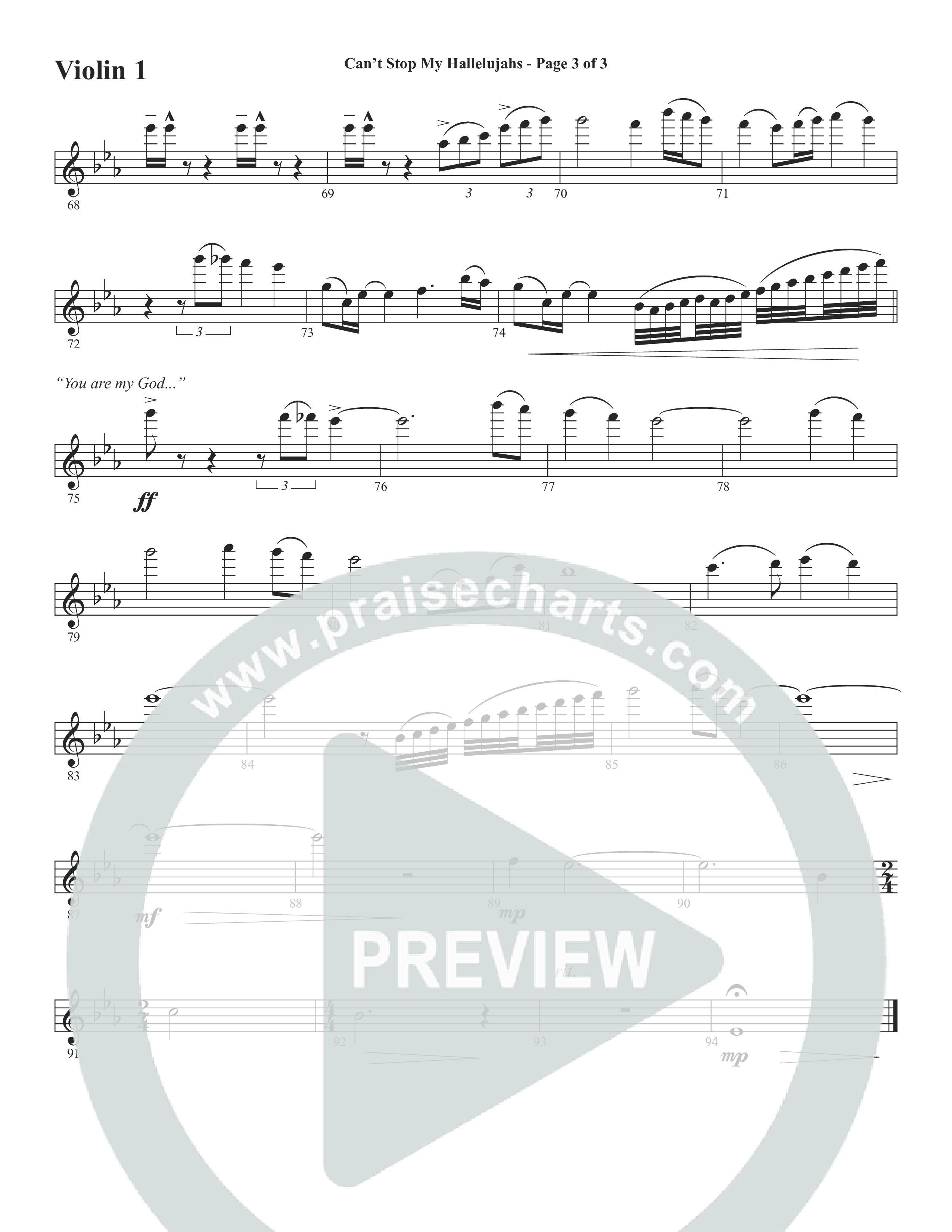 Can't Stop My Hallelujahs (Choral Anthem SATB) Violin 1/2 (Word Music Choral / Arr. David Wise)