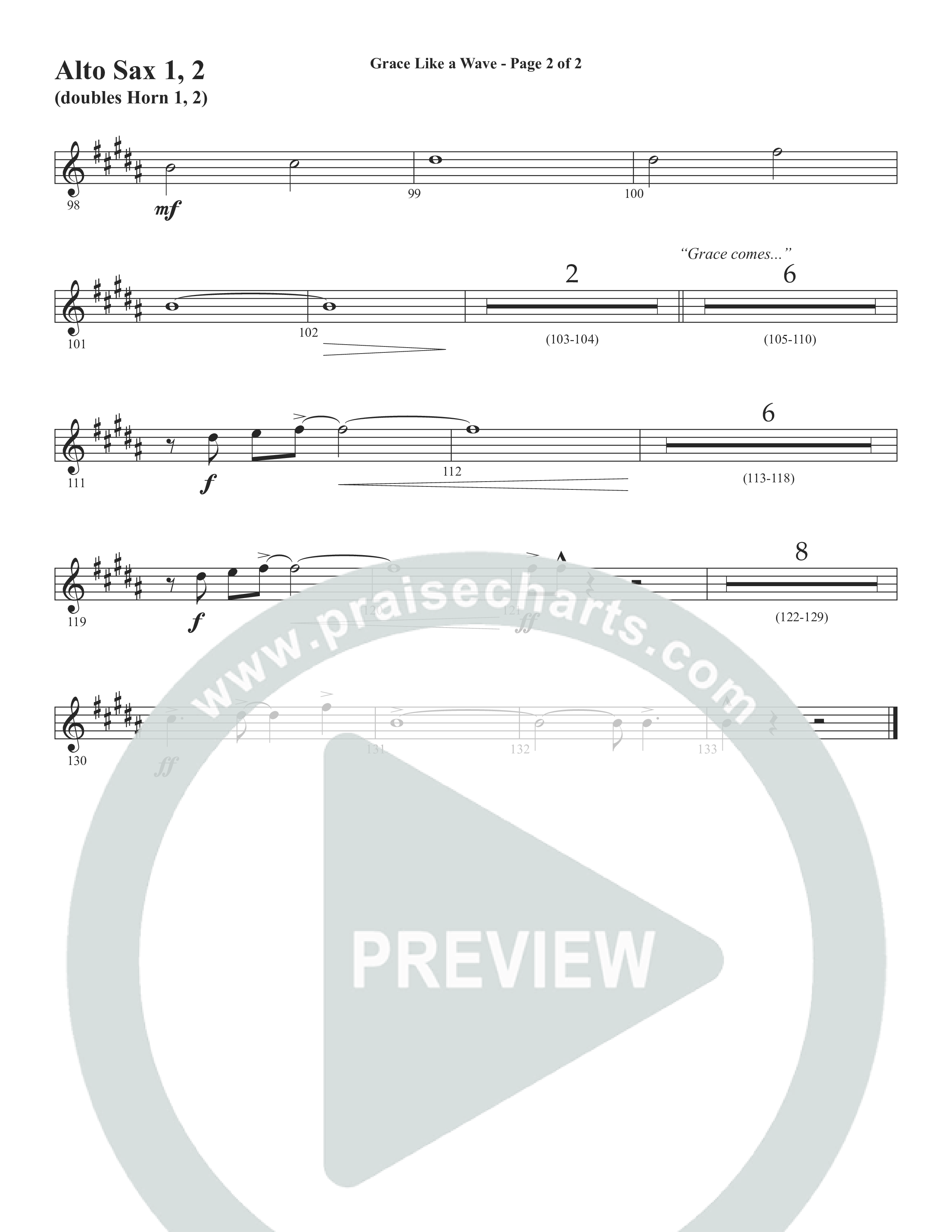 Grace Like A Wave (Choral Anthem SATB) Alto Sax 1/2 (Word Music Choral / Arr. Cliff Duren)