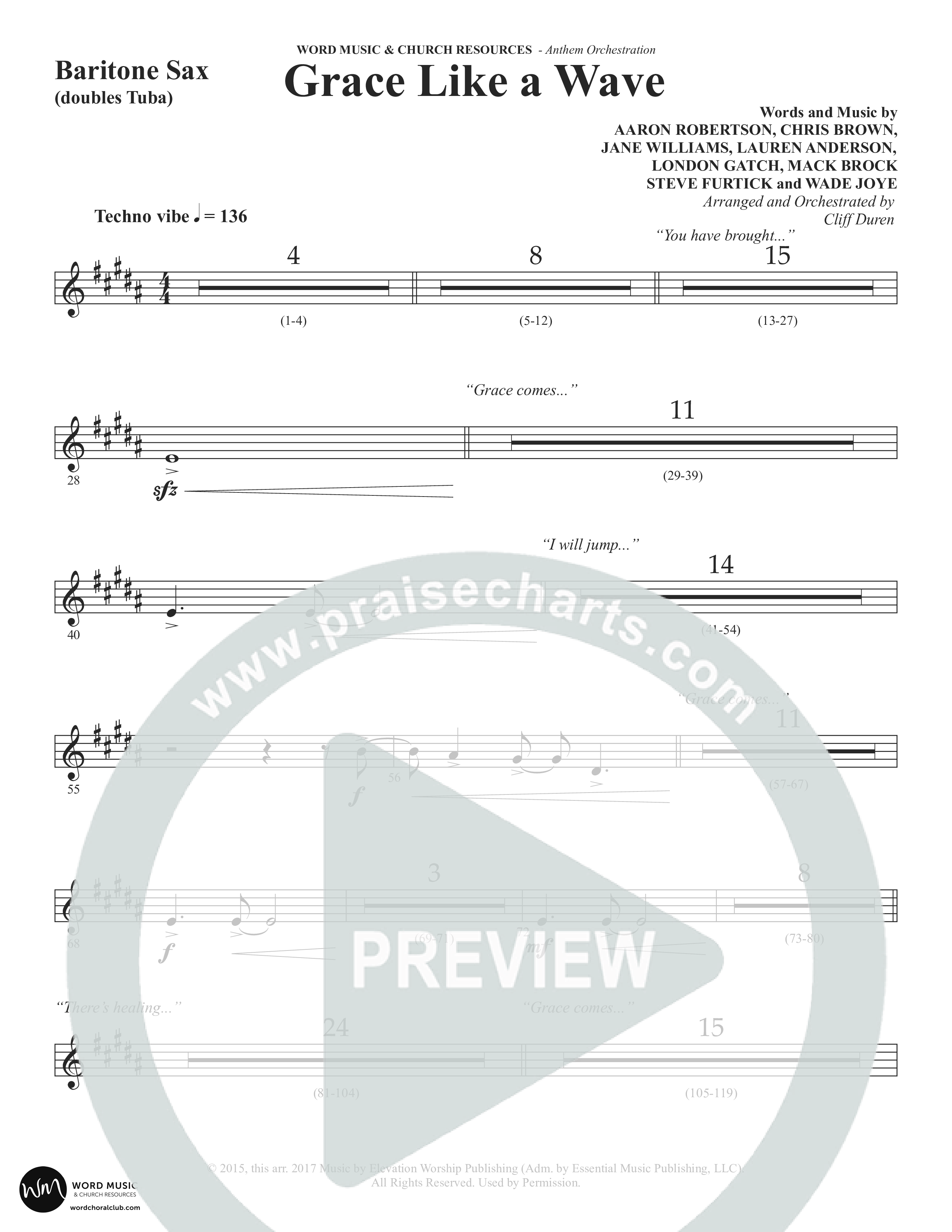 Grace Like A Wave (Choral Anthem SATB) Bari Sax (Word Music Choral / Arr. Cliff Duren)