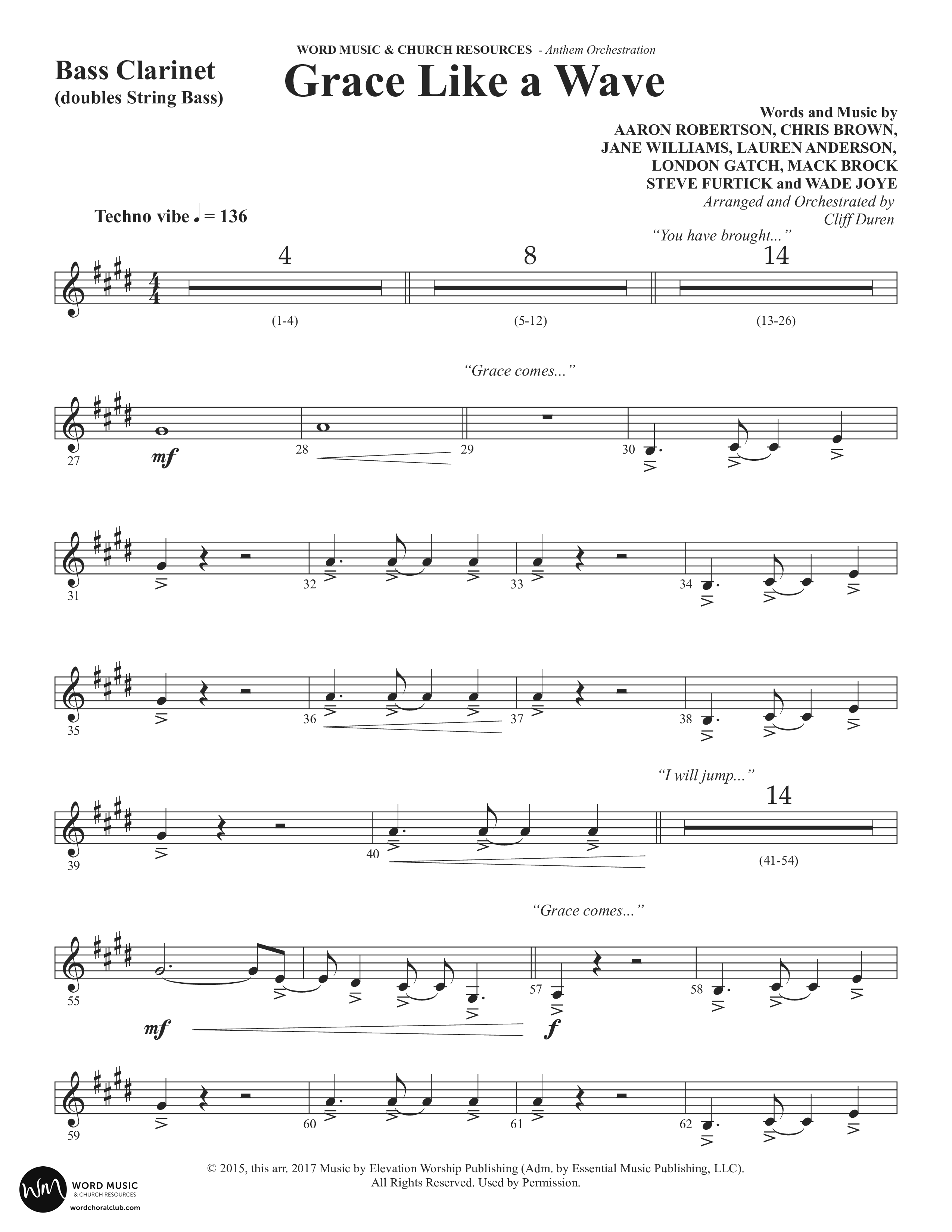 Grace Like A Wave (Choral Anthem SATB) Bass Clarinet (Word Music Choral / Arr. Cliff Duren)