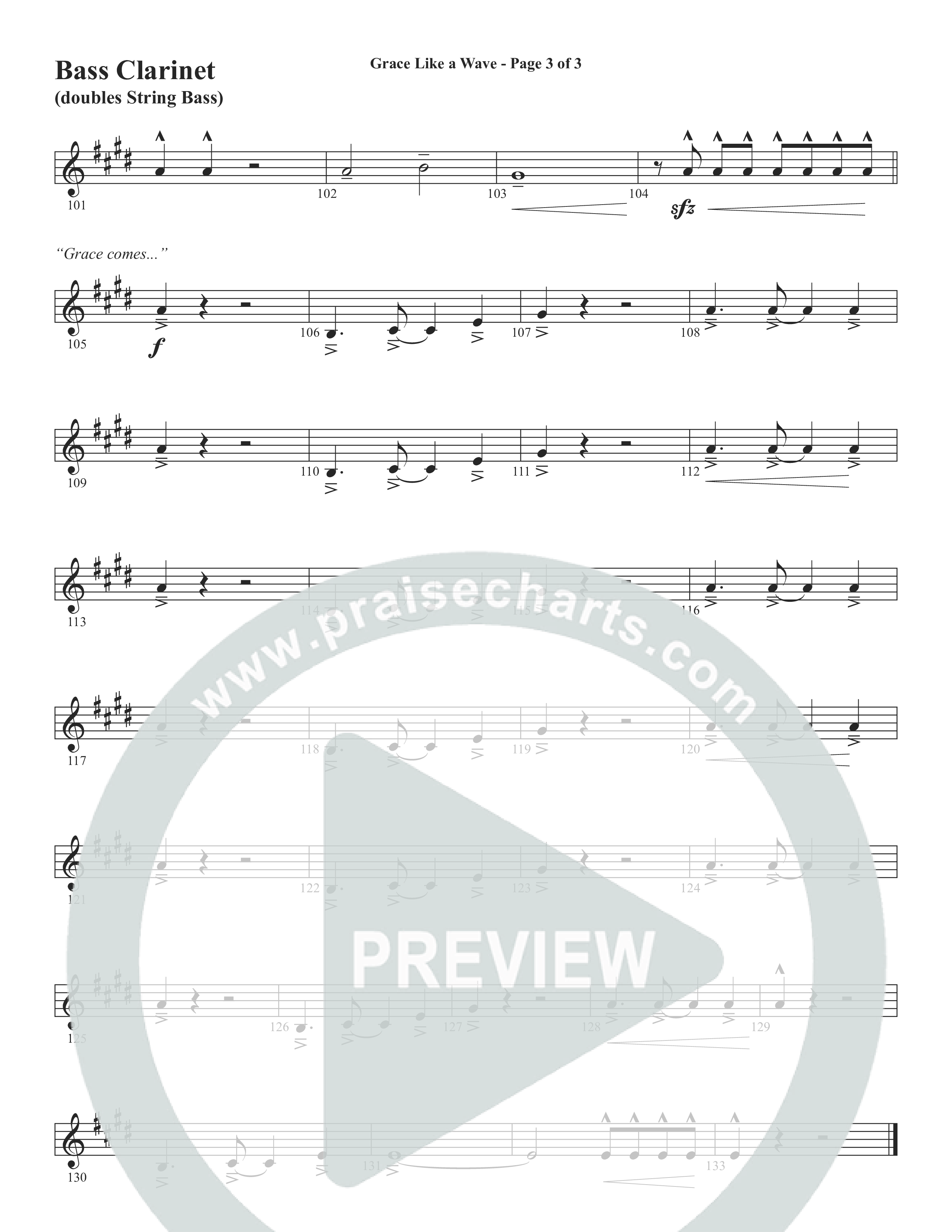 Grace Like A Wave (Choral Anthem SATB) Bass Clarinet (Word Music Choral / Arr. Cliff Duren)