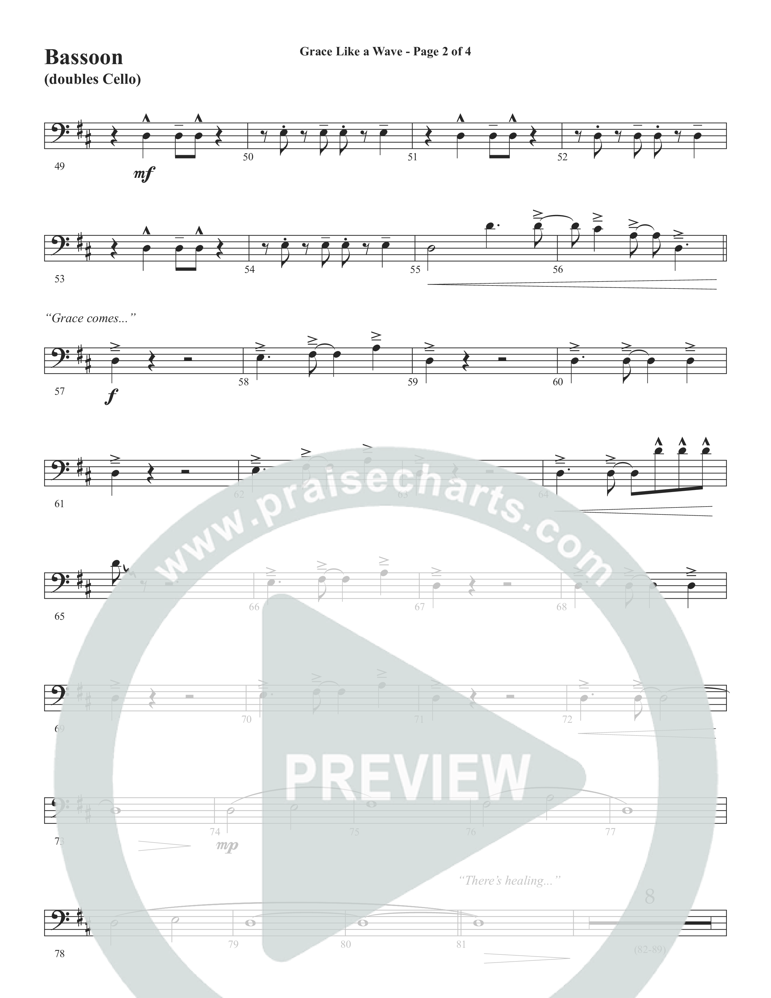 Grace Like A Wave (Choral Anthem SATB) Bassoon (Word Music Choral / Arr. Cliff Duren)