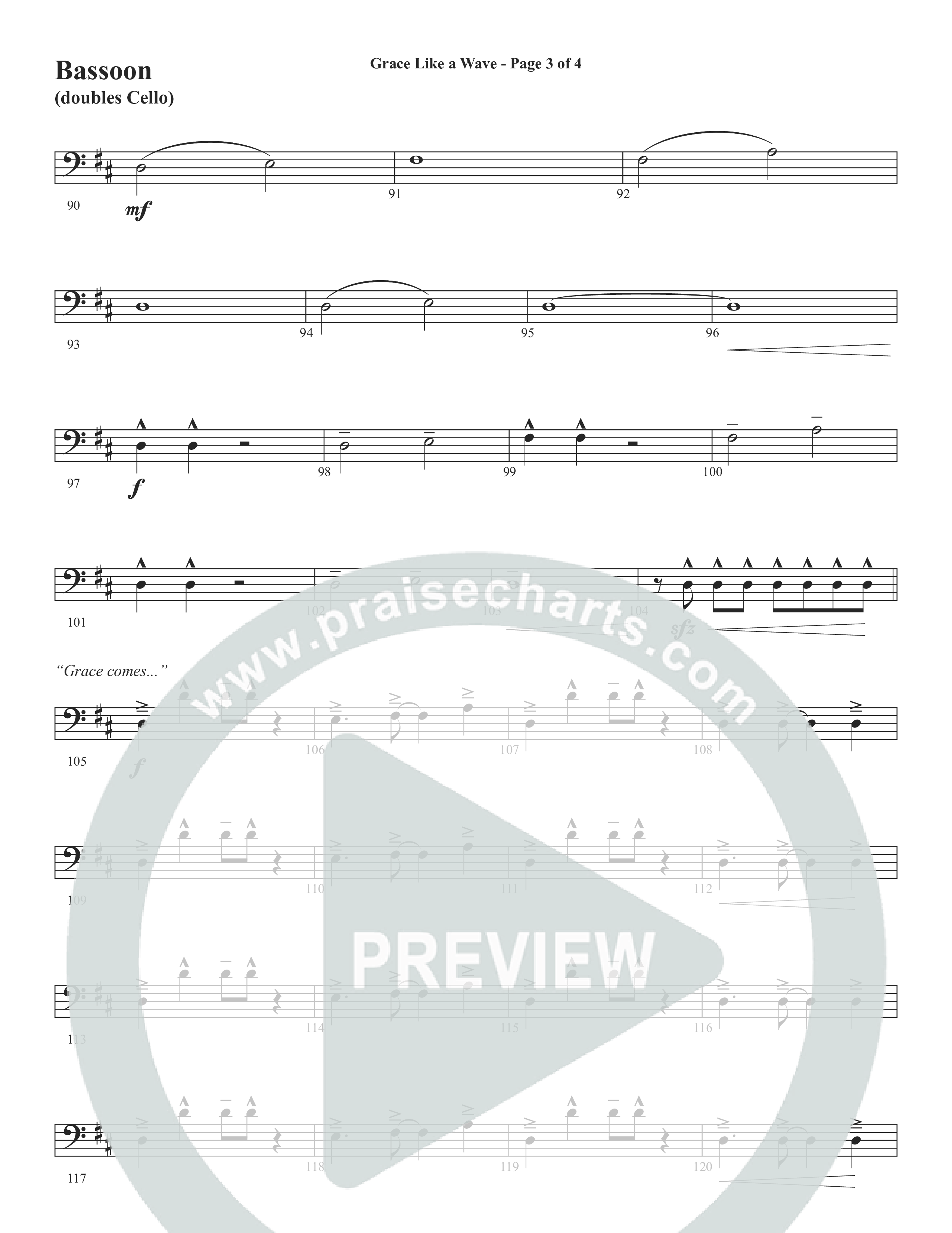Grace Like A Wave (Choral Anthem SATB) Bassoon (Word Music Choral / Arr. Cliff Duren)