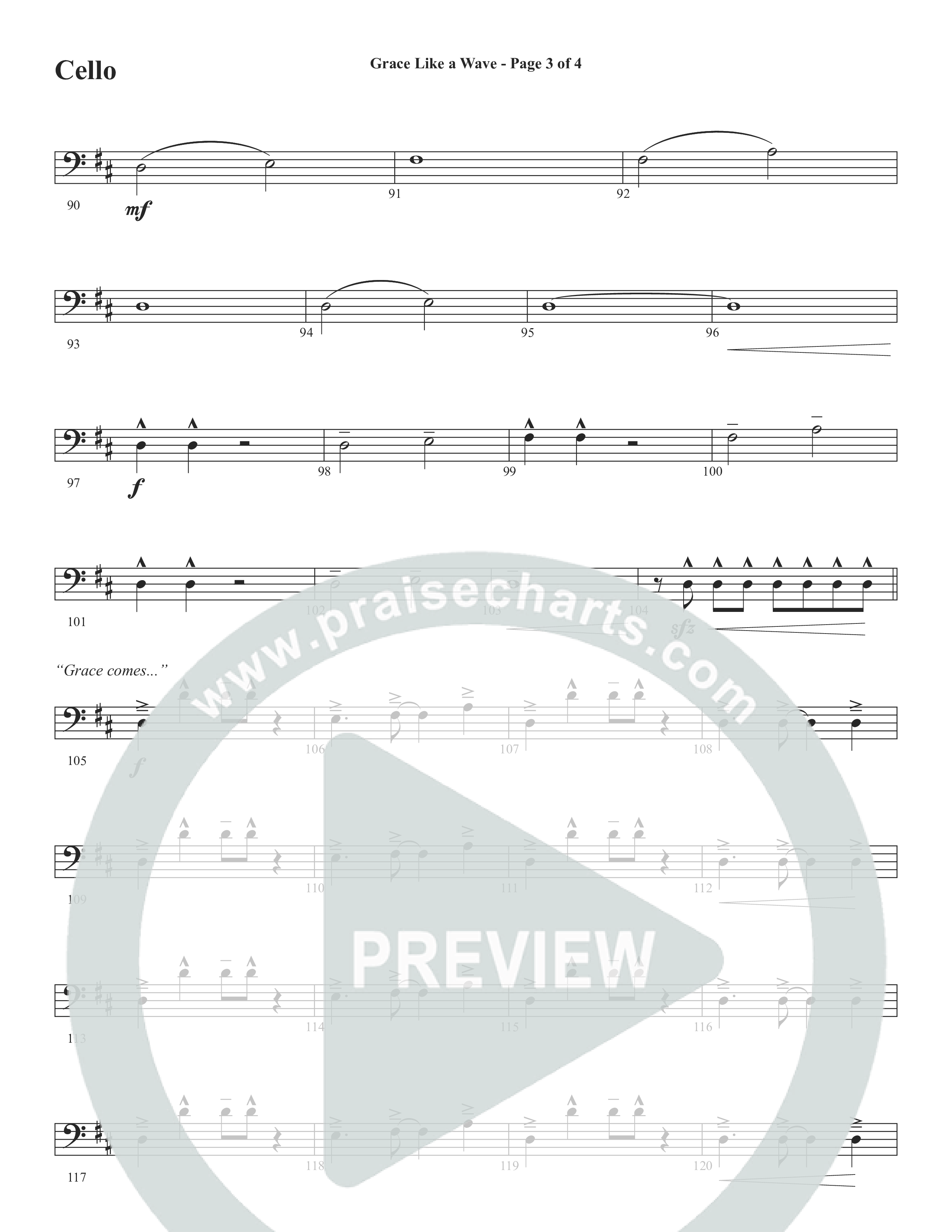 Grace Like A Wave (Choral Anthem SATB) Cello (Word Music Choral / Arr. Cliff Duren)