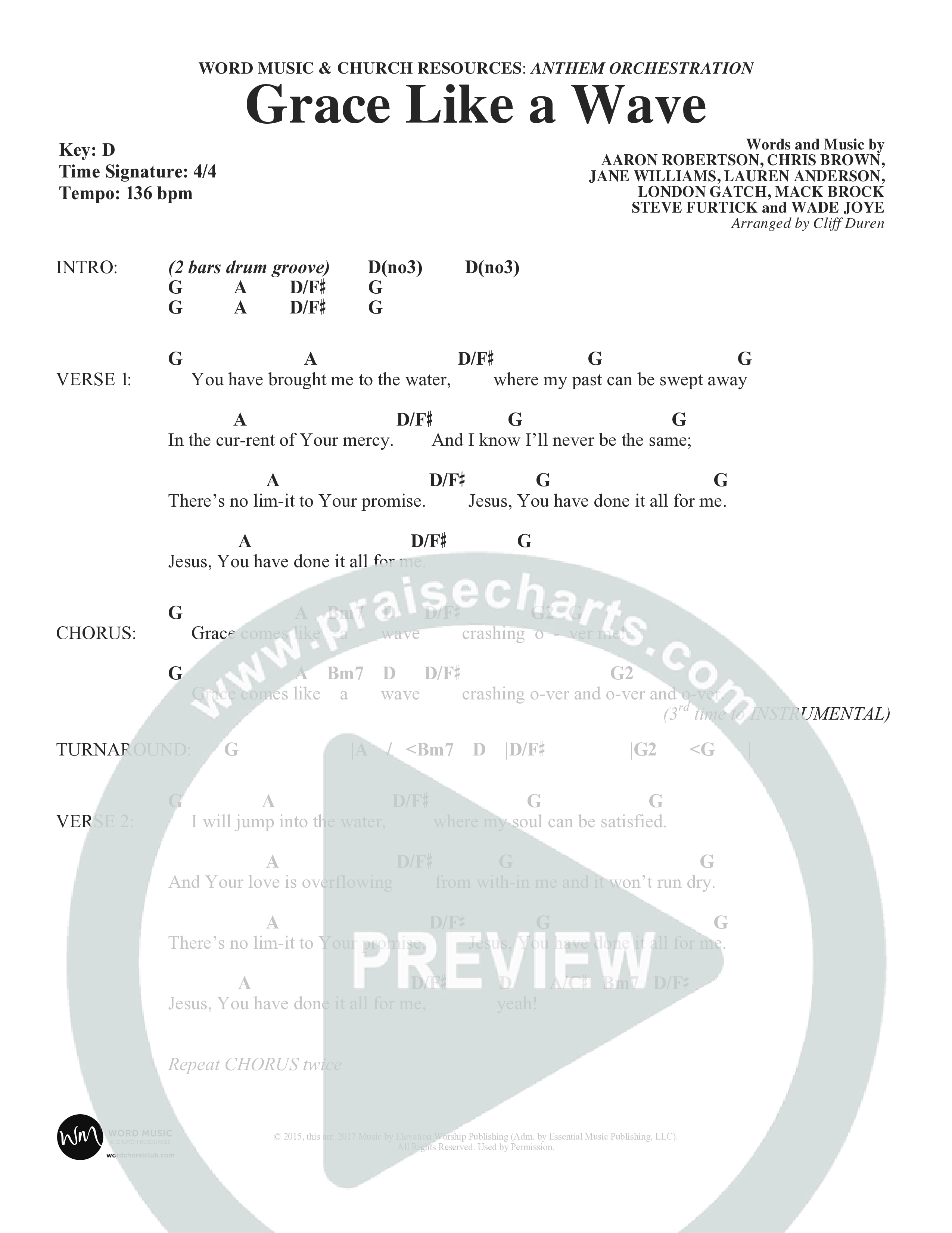 Grace Like A Wave (Choral Anthem SATB) Chord Chart (Word Music Choral / Arr. Cliff Duren)