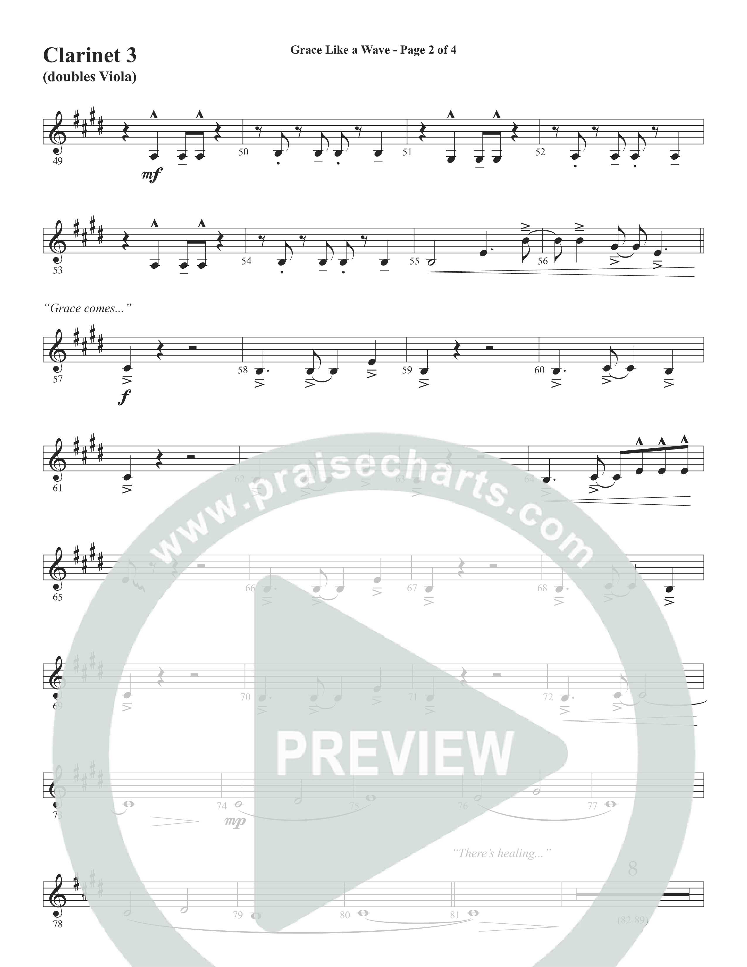 Grace Like A Wave (Choral Anthem SATB) Clarinet 3 (Word Music Choral / Arr. Cliff Duren)