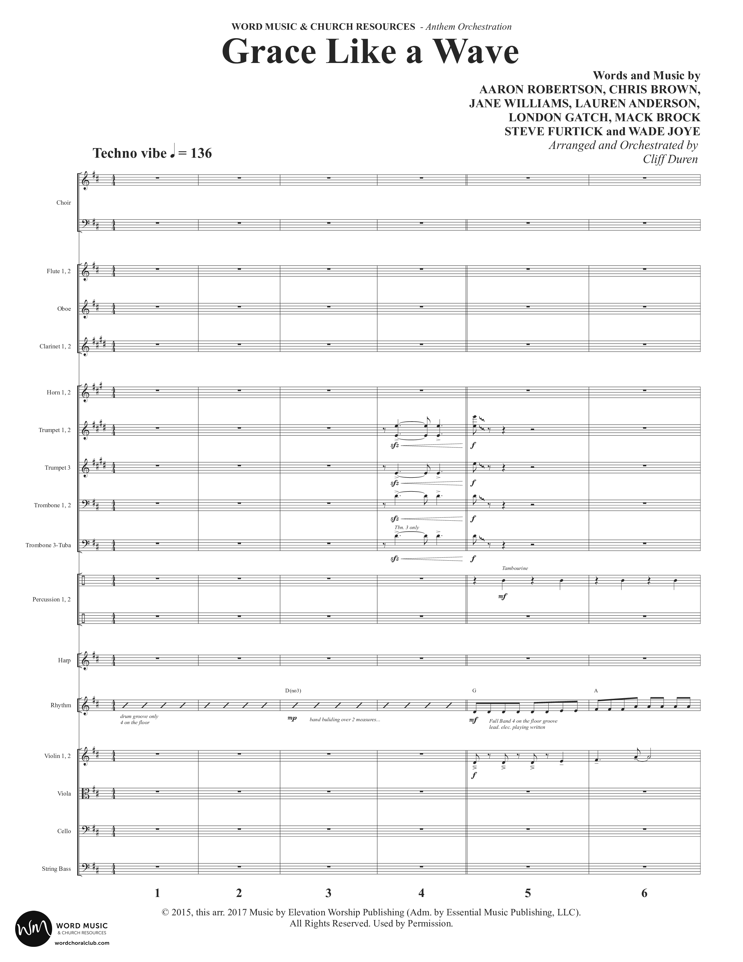 Grace Like A Wave (Choral Anthem SATB) Orchestration (Word Music Choral / Arr. Cliff Duren)