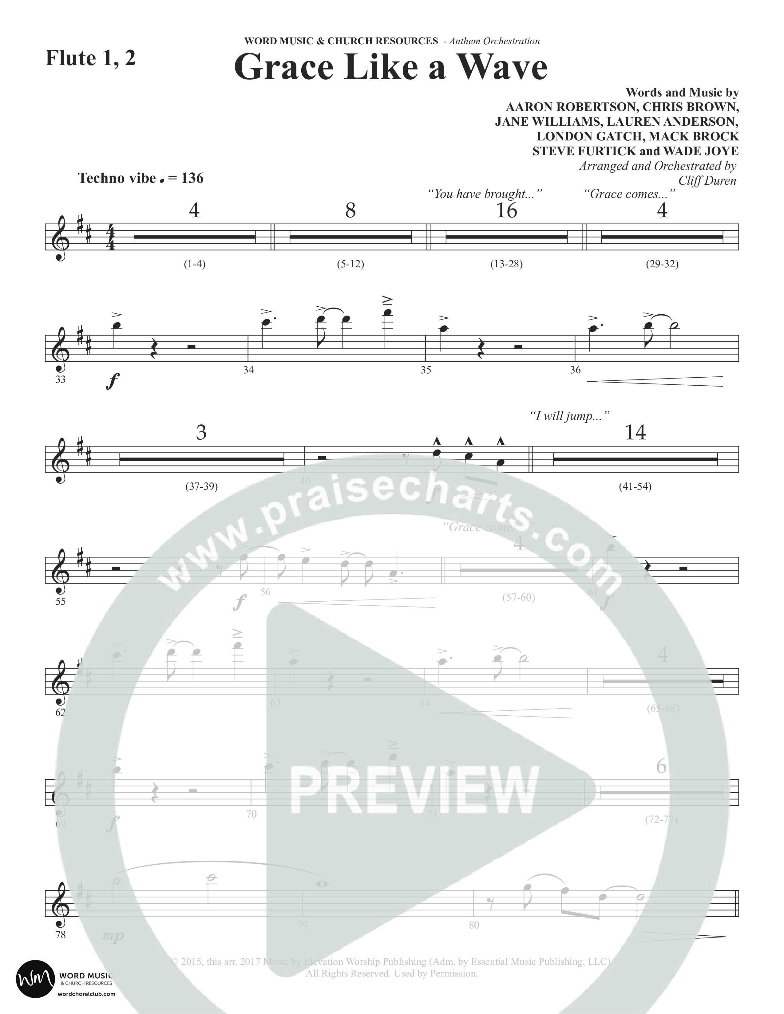 Grace Like A Wave (Choral Anthem SATB) Flute 1/2 (Word Music Choral / Arr. Cliff Duren)