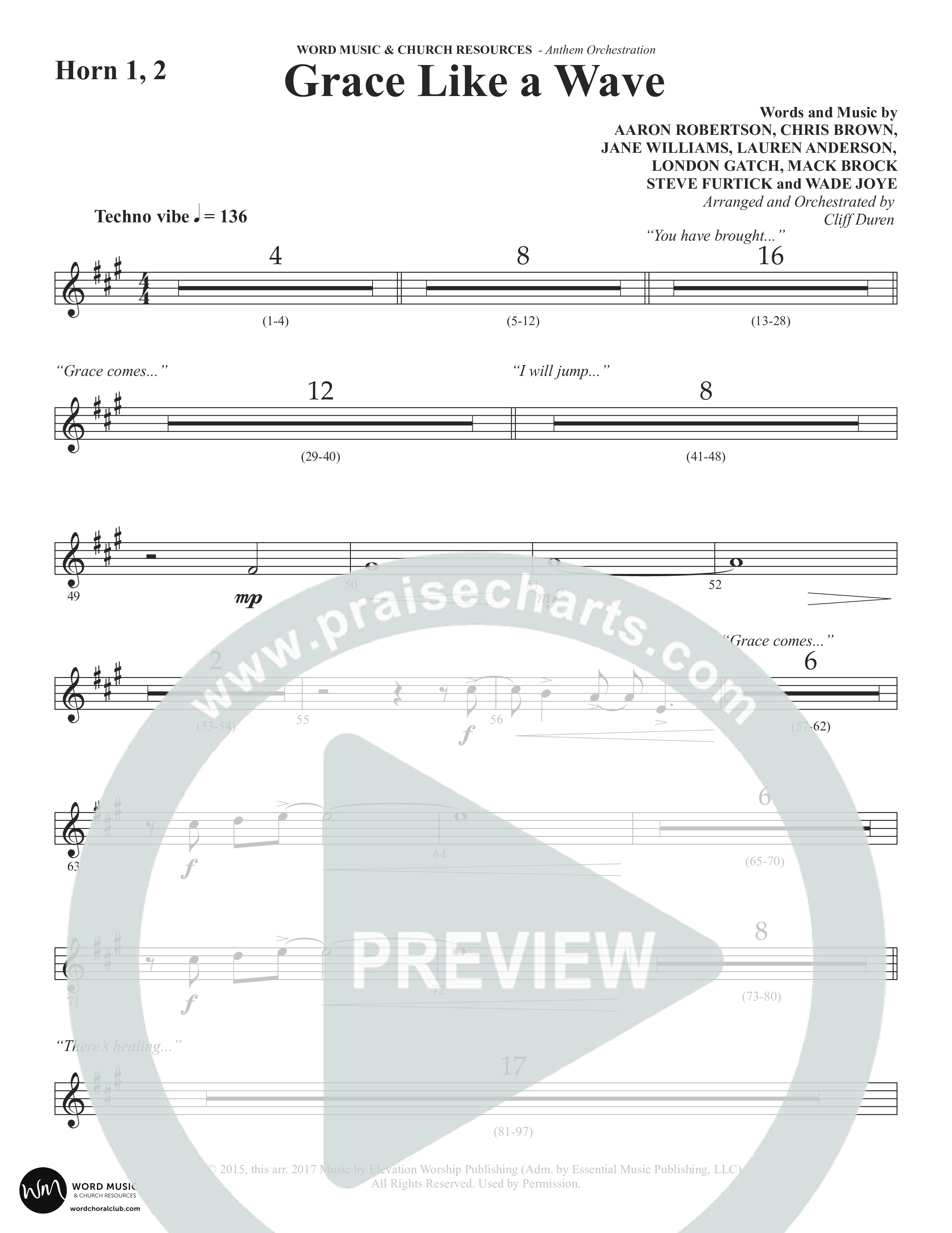 Grace Like A Wave (Choral Anthem SATB) French Horn (Word Music Choral / Arr. Cliff Duren)