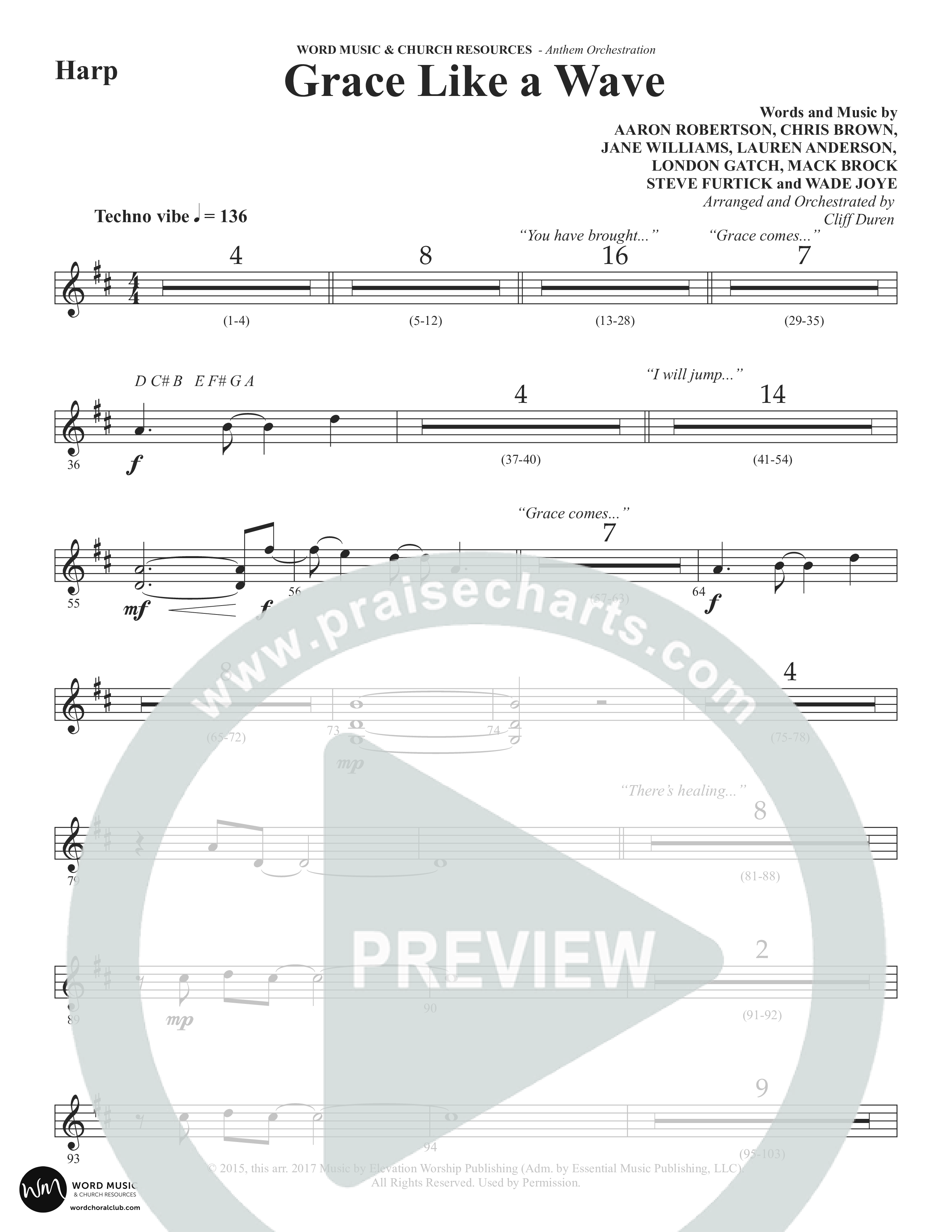 Grace Like A Wave (Choral Anthem SATB) Harp (Word Music Choral / Arr. Cliff Duren)