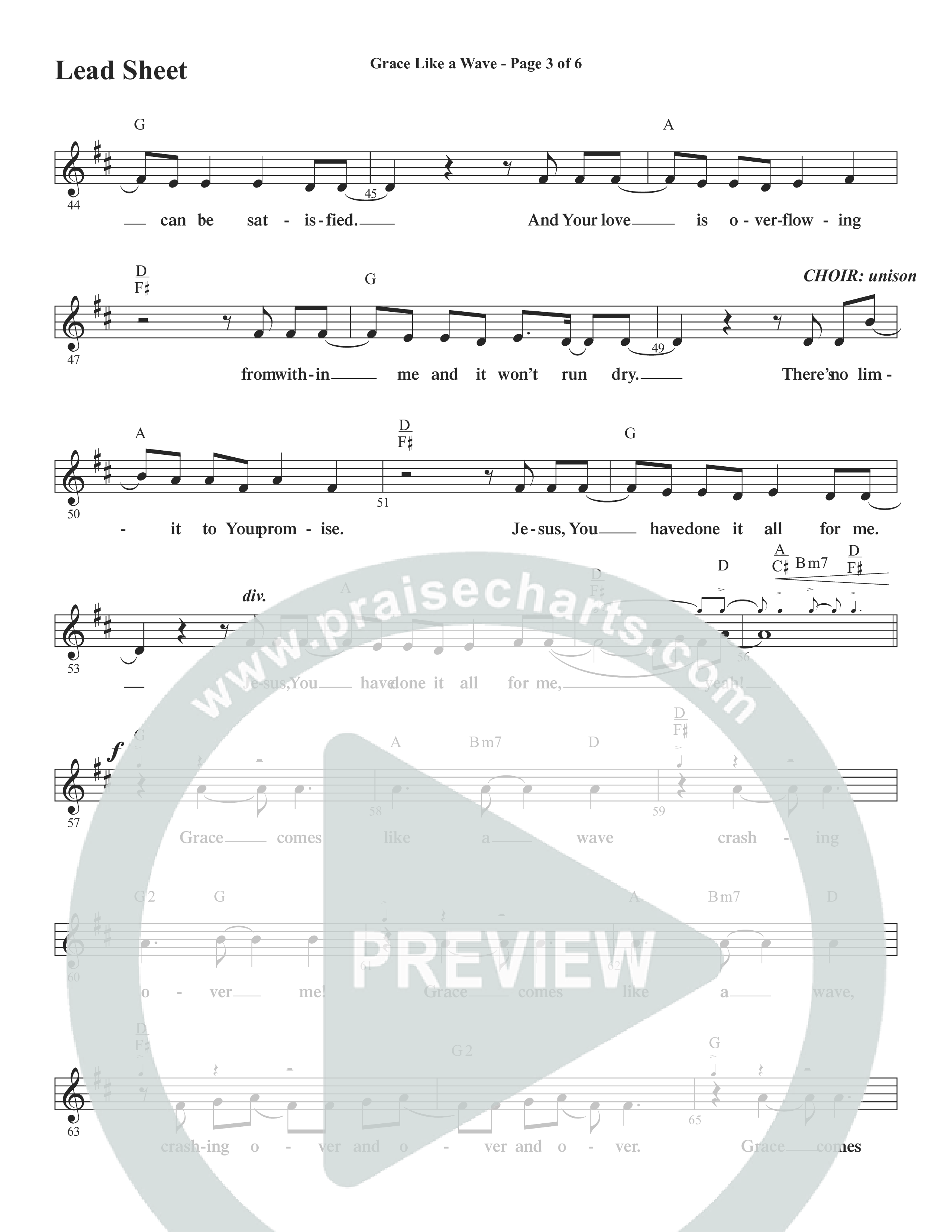 Grace Like A Wave (Choral Anthem SATB) Lead Sheet (Melody) (Word Music Choral / Arr. Cliff Duren)