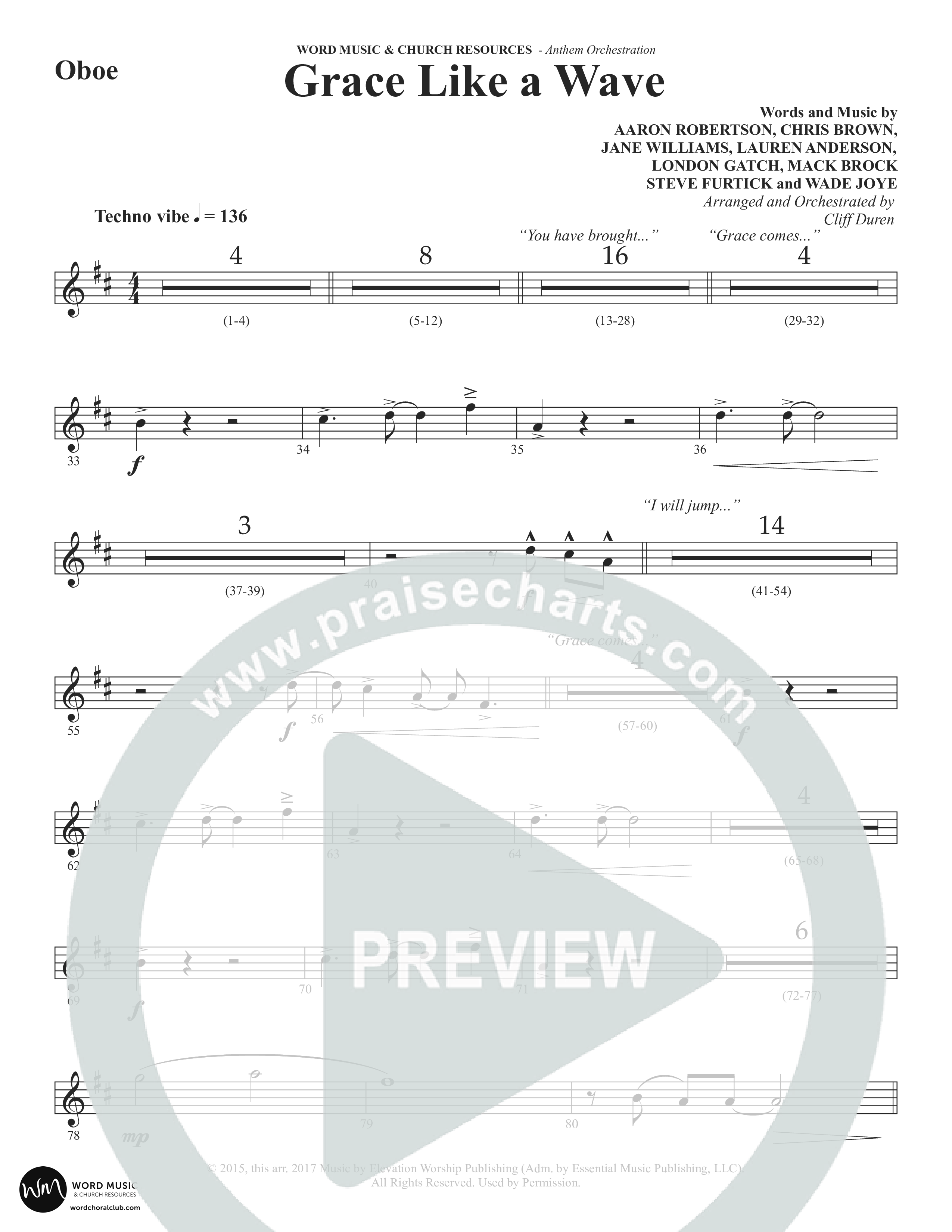 Grace Like A Wave (Choral Anthem SATB) Oboe (Word Music Choral / Arr. Cliff Duren)
