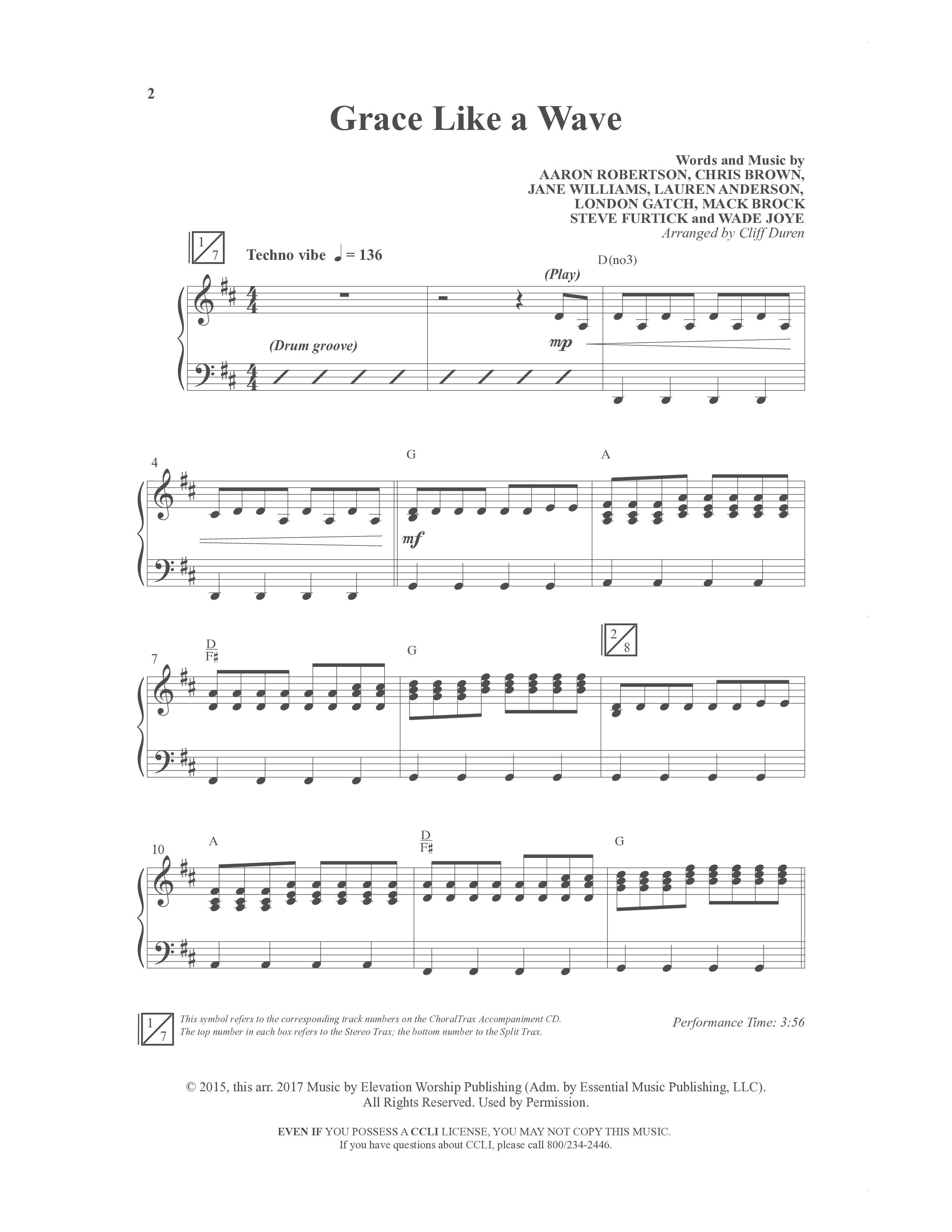 Grace Like A Wave (Choral Anthem SATB) Anthem (SATB/Piano) (Word Music Choral / Arr. Cliff Duren)