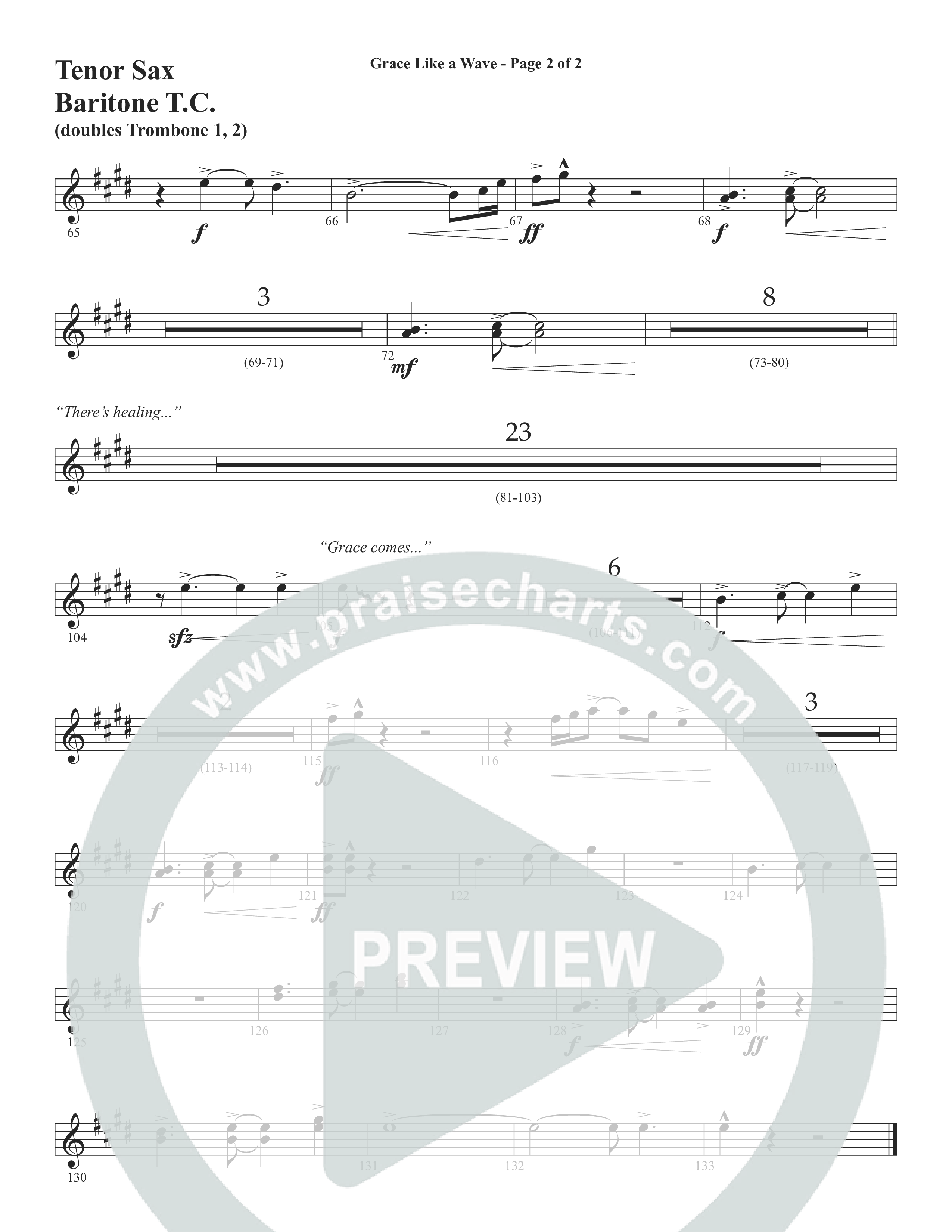Grace Like A Wave (Choral Anthem SATB) Tenor Sax/Baritone T.C. (Word Music Choral / Arr. Cliff Duren)