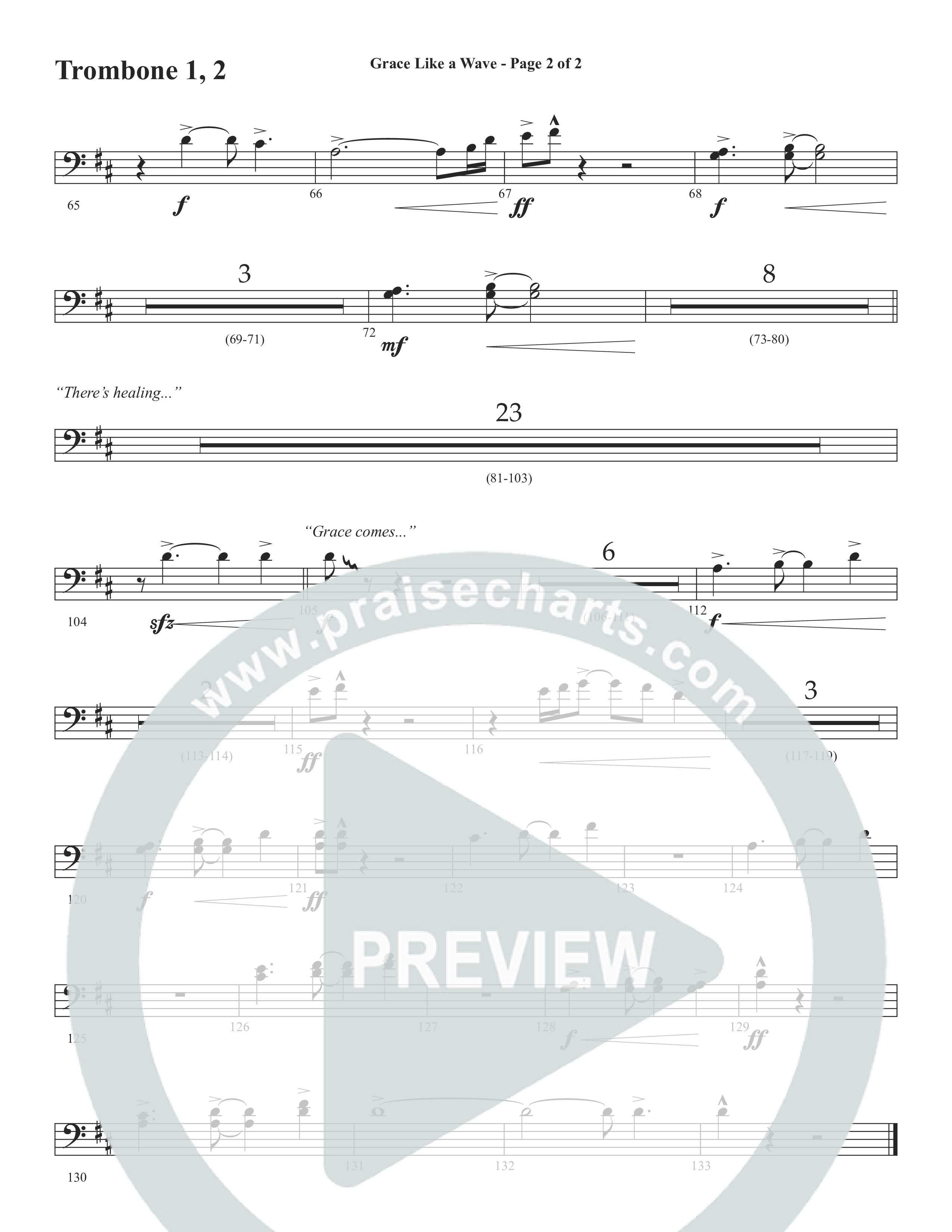 Grace Like A Wave (Choral Anthem SATB) Trombone 1/2 (Word Music Choral / Arr. Cliff Duren)