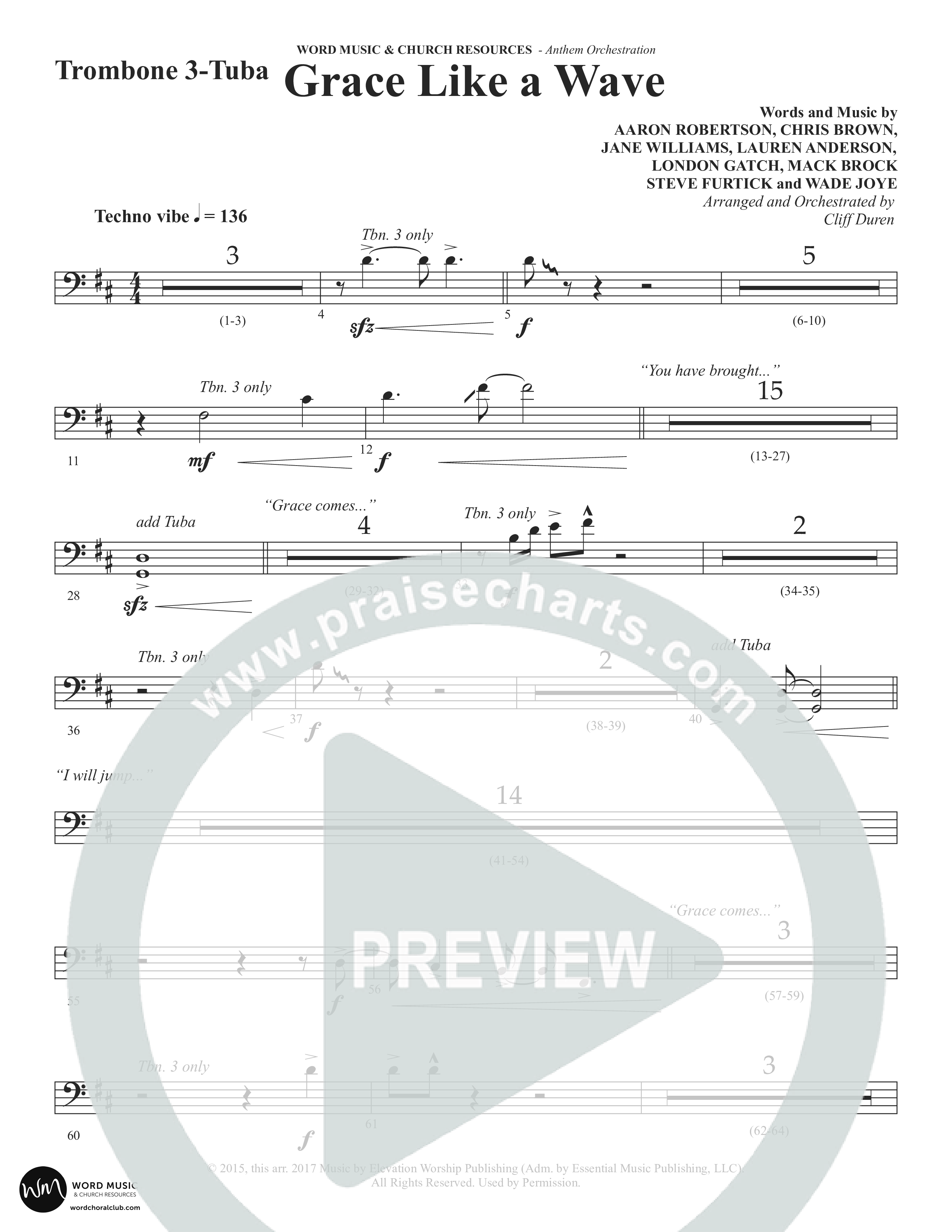 Grace Like A Wave (Choral Anthem SATB) Trombone 3/Tuba (Word Music Choral / Arr. Cliff Duren)