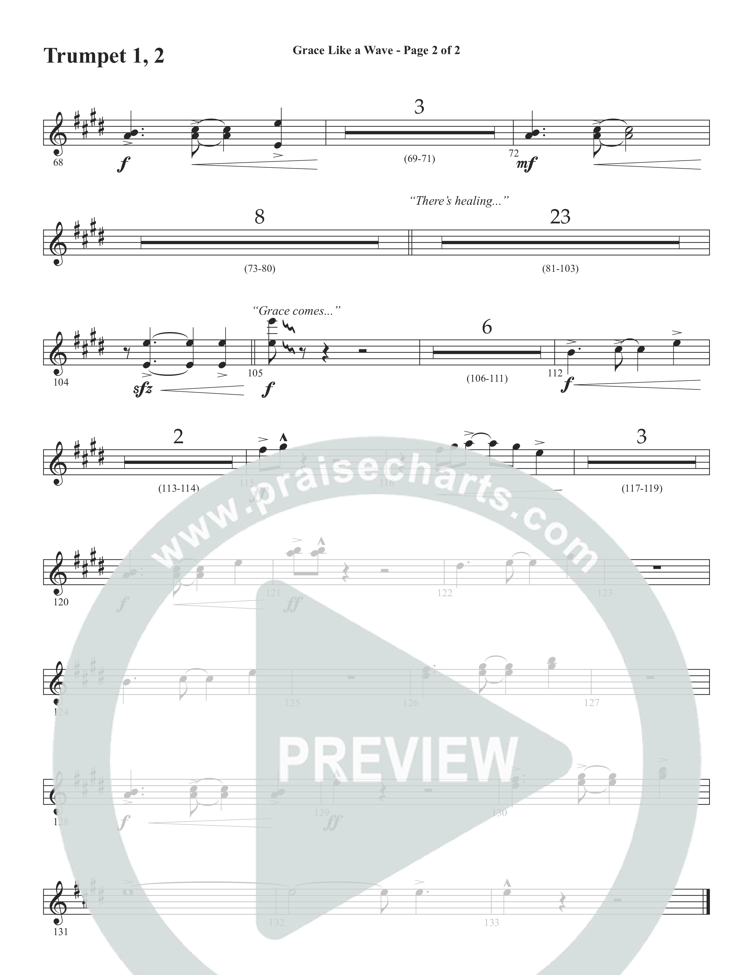 Grace Like A Wave (Choral Anthem SATB) Trumpet 1,2 (Word Music Choral / Arr. Cliff Duren)
