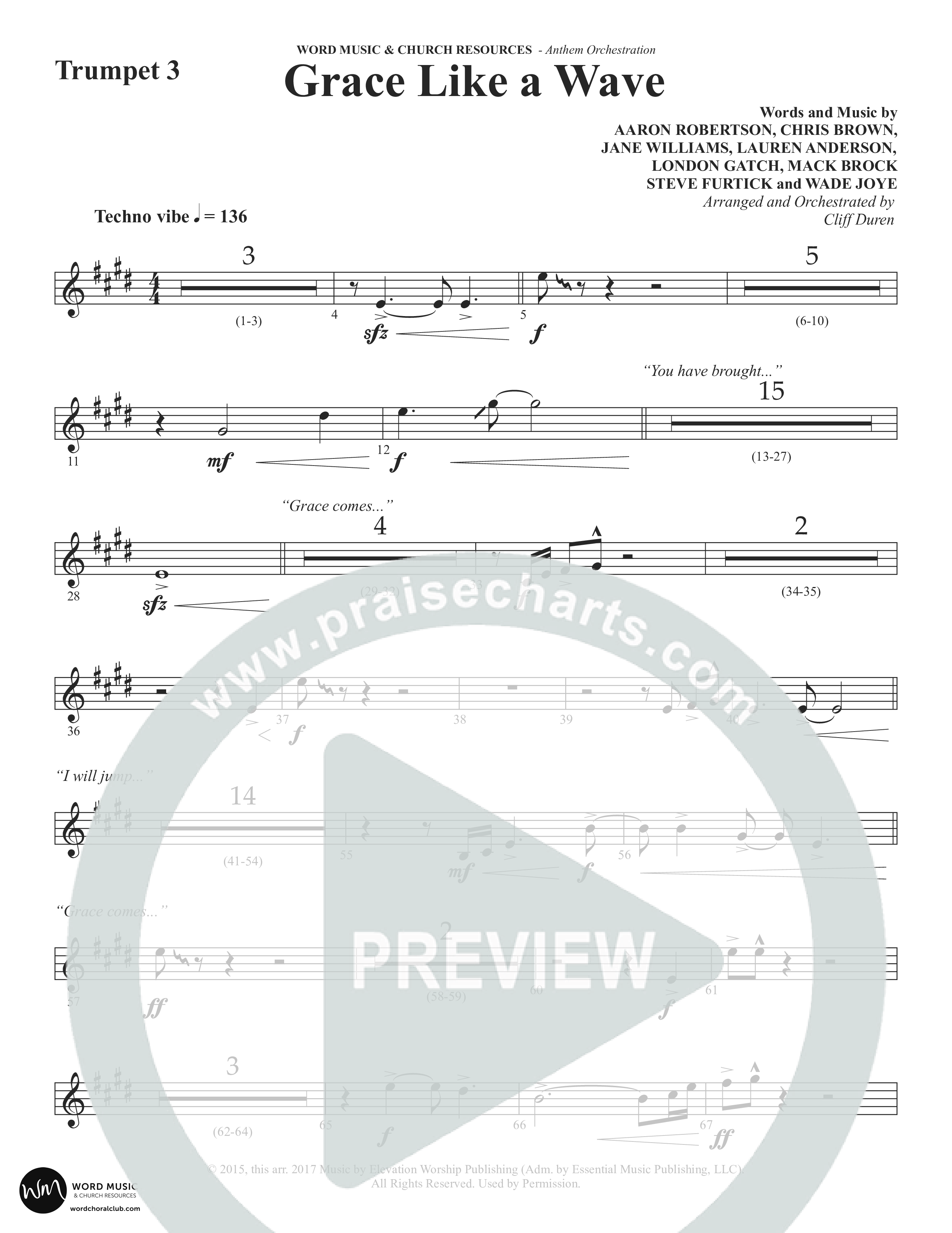 Grace Like A Wave (Choral Anthem SATB) Trumpet 3 (Word Music Choral / Arr. Cliff Duren)