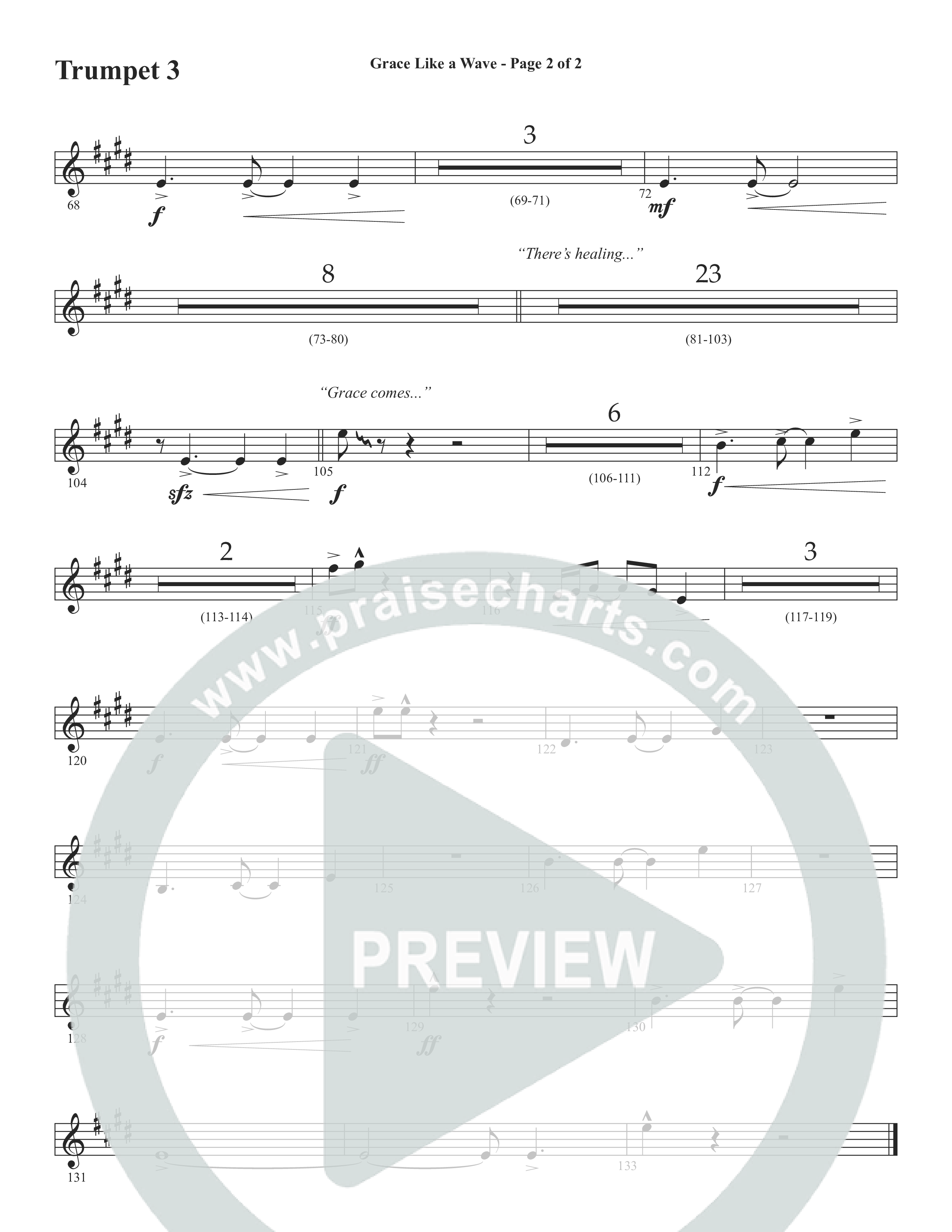 Grace Like A Wave (Choral Anthem SATB) Trumpet 3 (Word Music Choral / Arr. Cliff Duren)