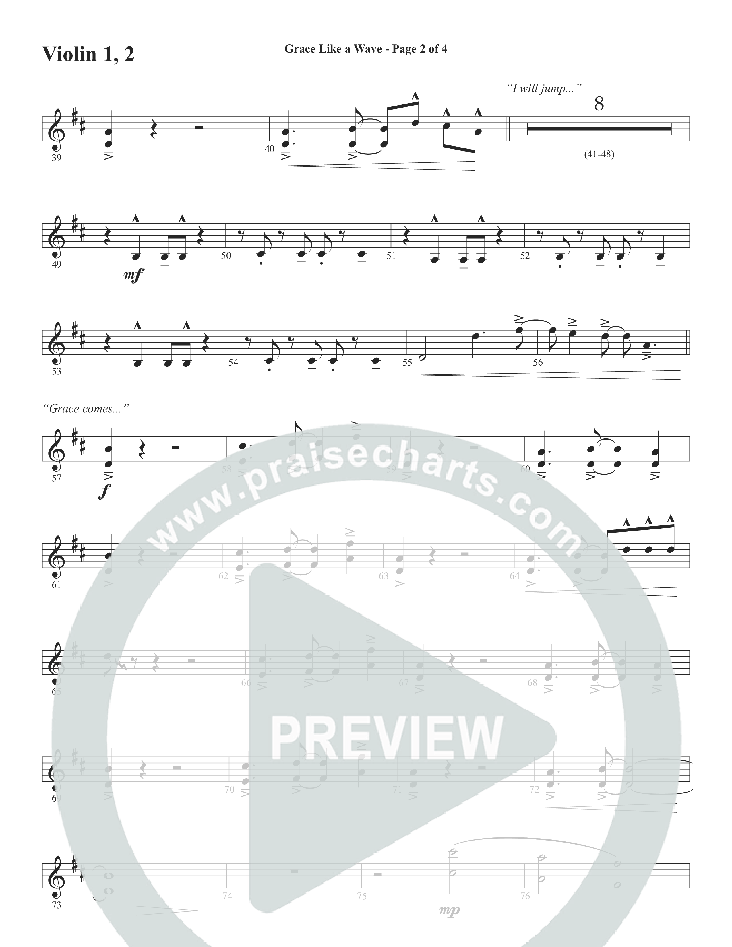 Grace Like A Wave (Choral Anthem SATB) Violin 1/2 (Word Music Choral / Arr. Cliff Duren)