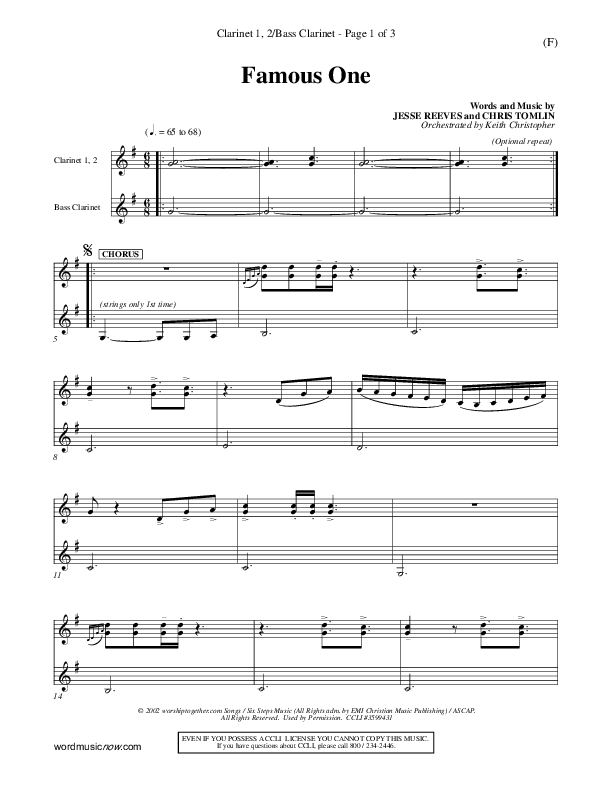 Famous One Clarinet 1/2, Bass Clarinet (Chris Tomlin)