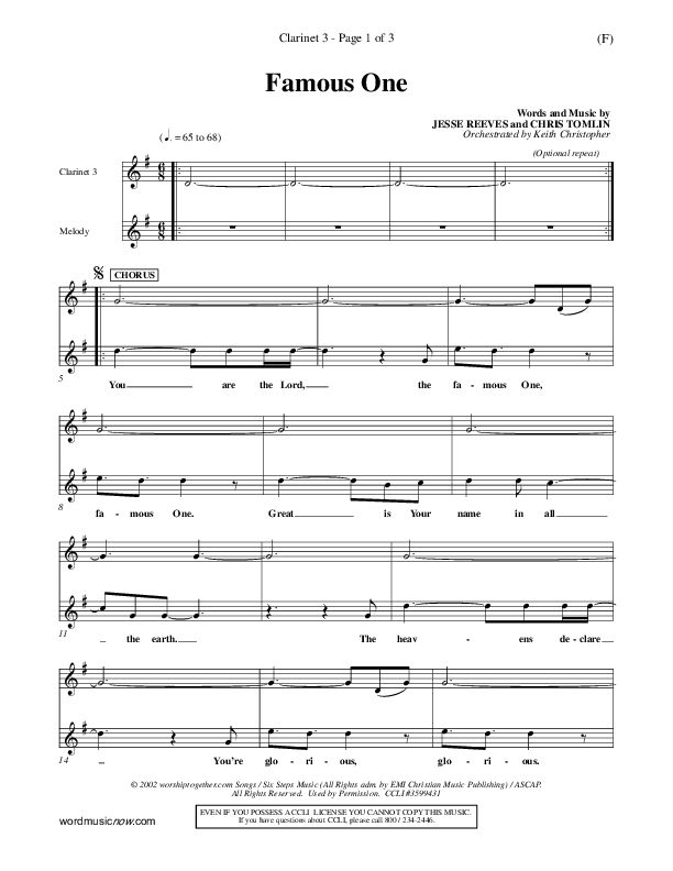 Famous One Clarinet 3 (Chris Tomlin)