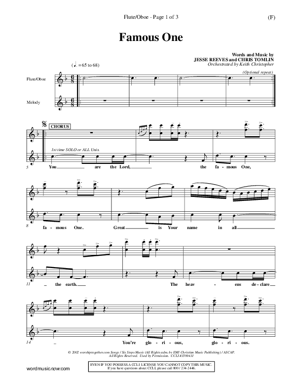 Famous One Flute/Oboe (Chris Tomlin)