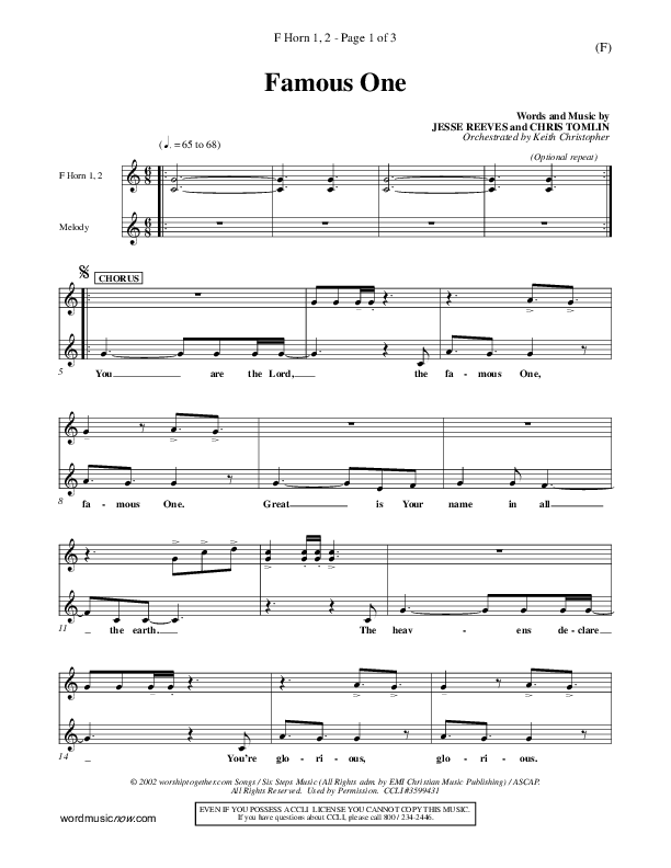 Famous One French Horn 1/2 (Chris Tomlin)