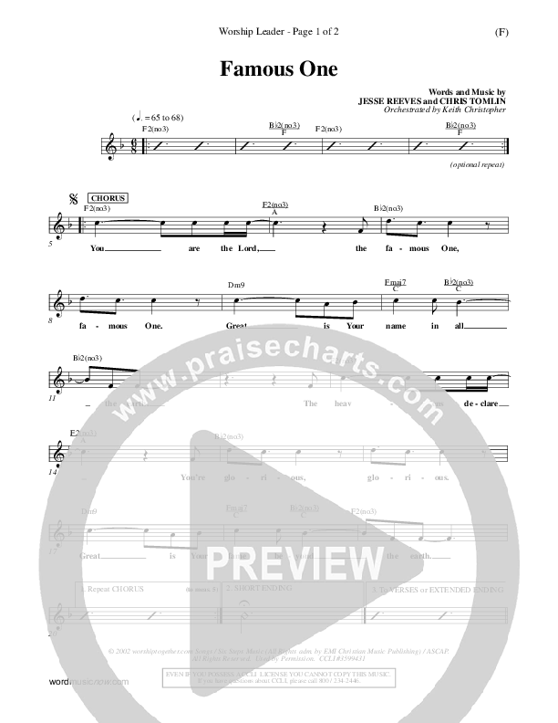 Famous One Lead Sheet (Chris Tomlin)