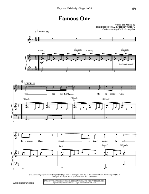 Famous One Piano/Vocal (Chris Tomlin)