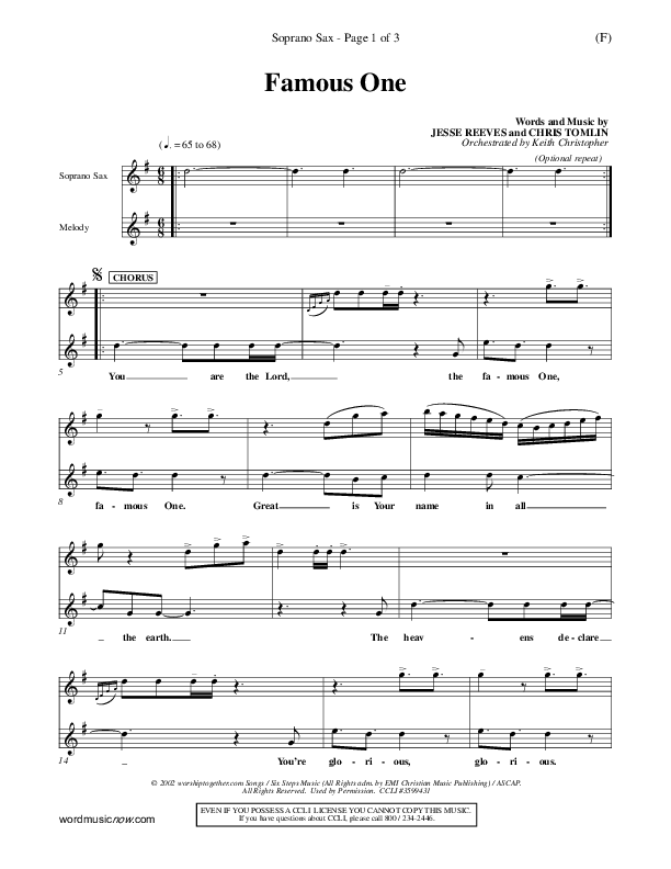 Famous One Soprano Sax (Chris Tomlin)