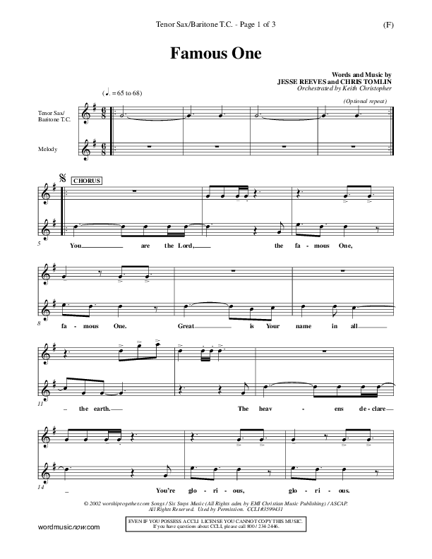 Famous One Tenor Sax/Baritone T.C. (Chris Tomlin)